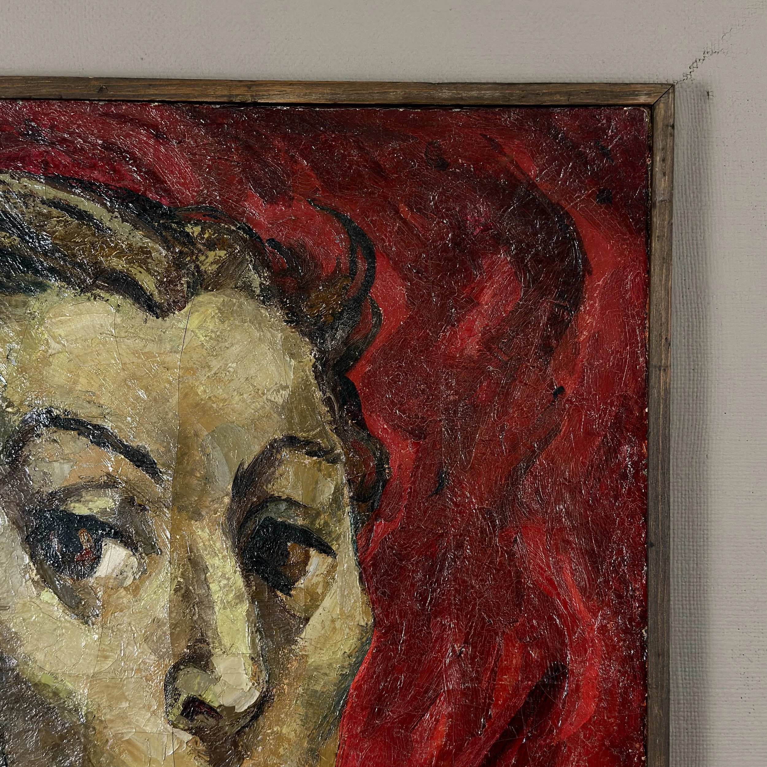 Craquelure detail, Emlen Etting canvas, Expressionist portrait