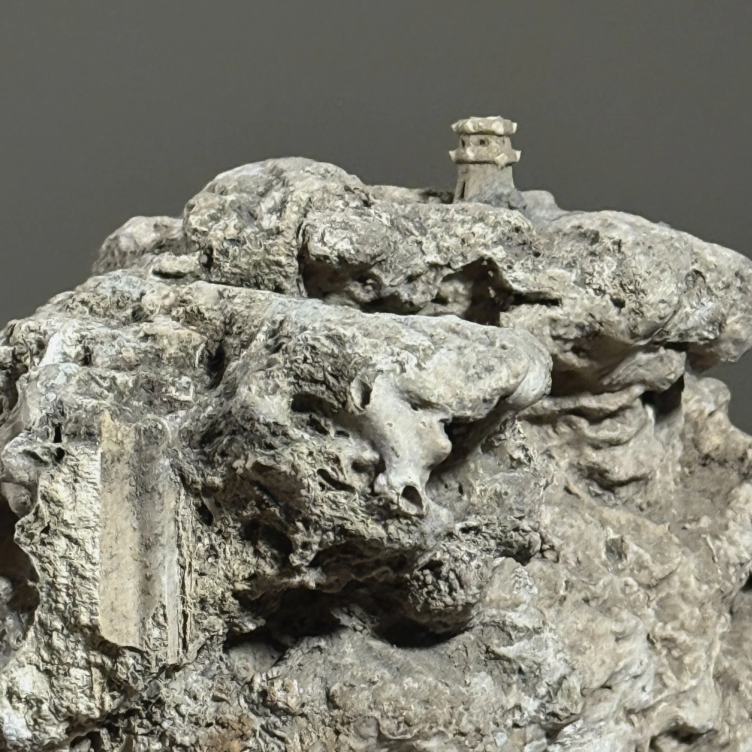 Antique Suiseki stone art with miniature structures