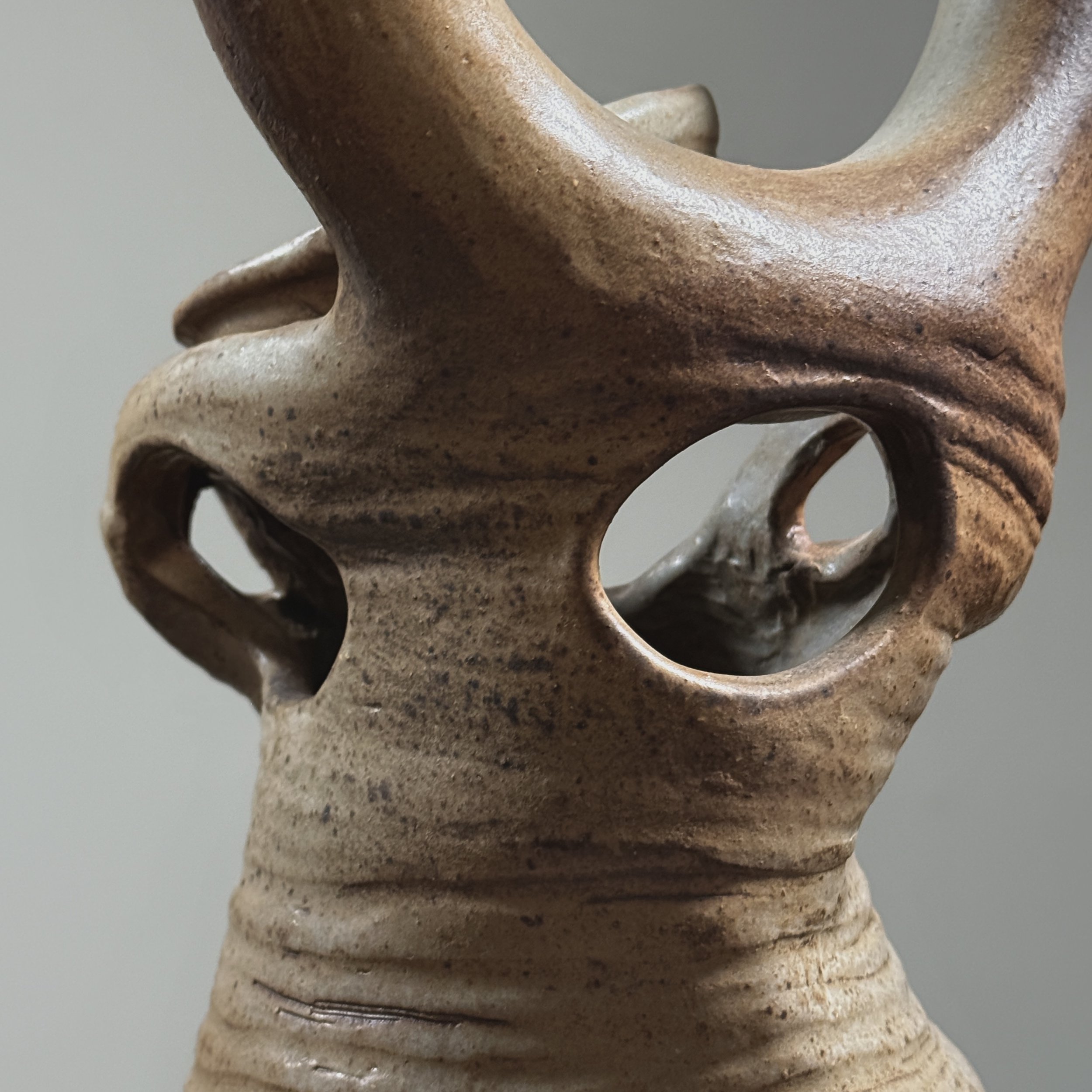 Collapsing body detail, Ohr style wood fired vase