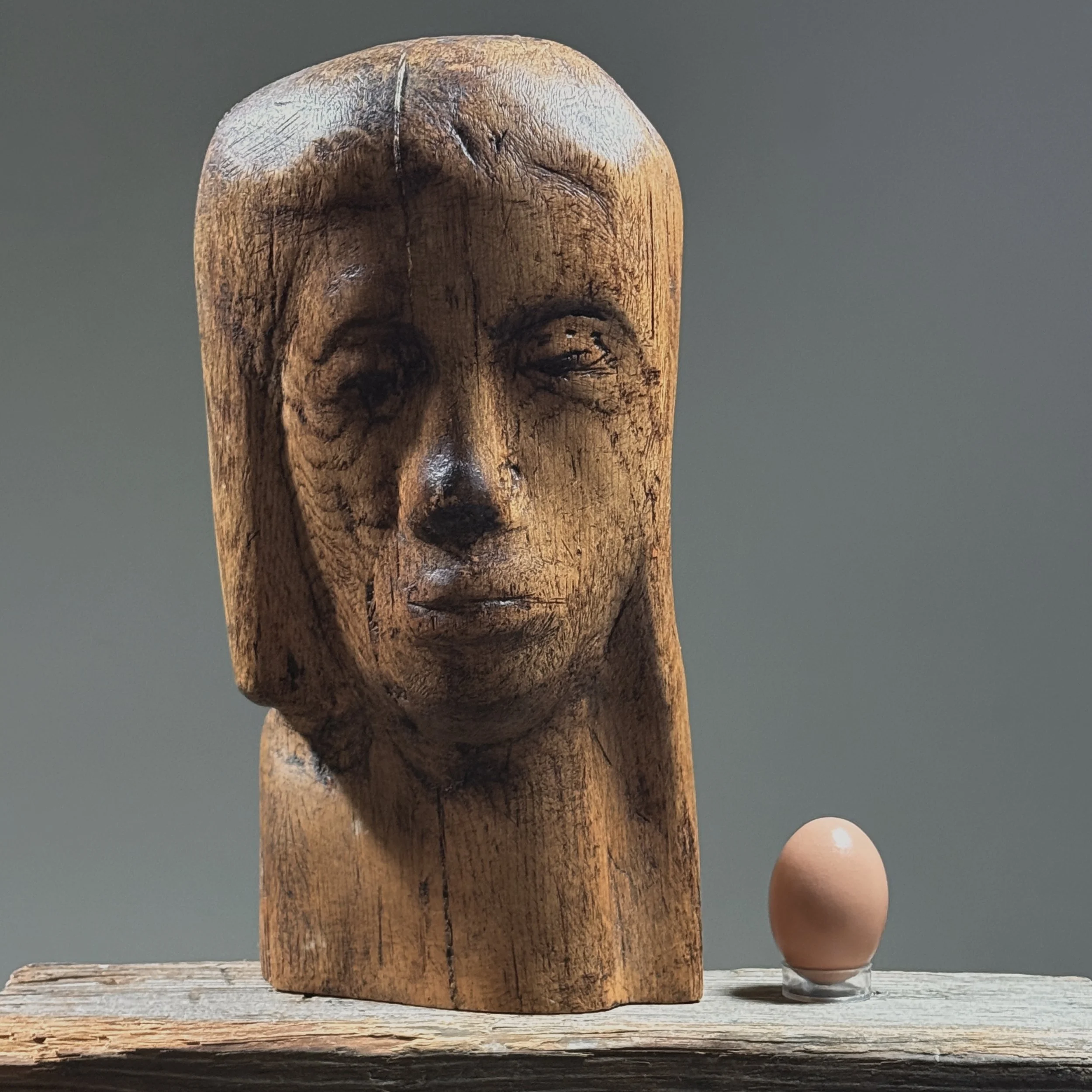 Sculpture with egg for size reference.