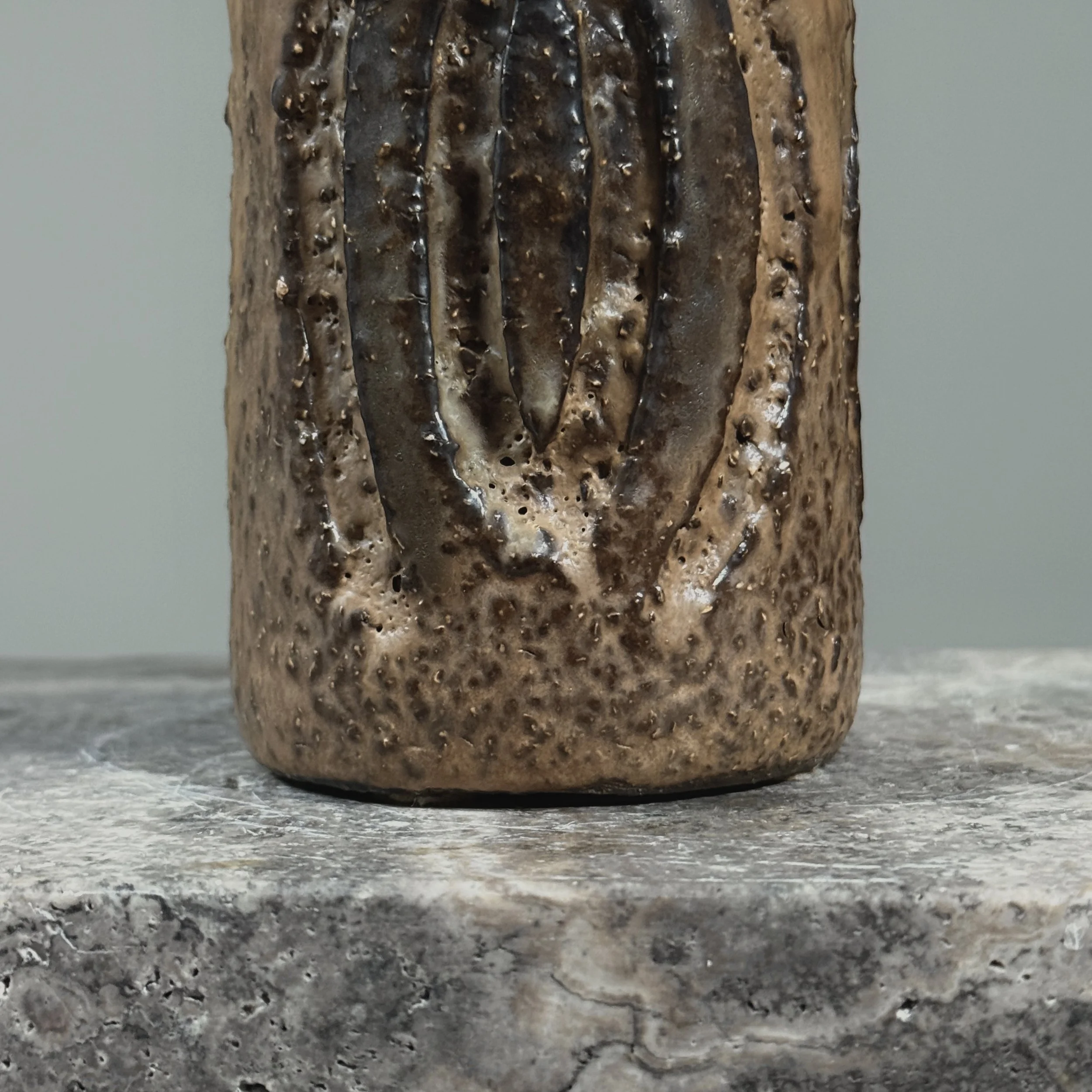 Vintage Danish Brutalist sgraffito vase by Henri Keramik, signed