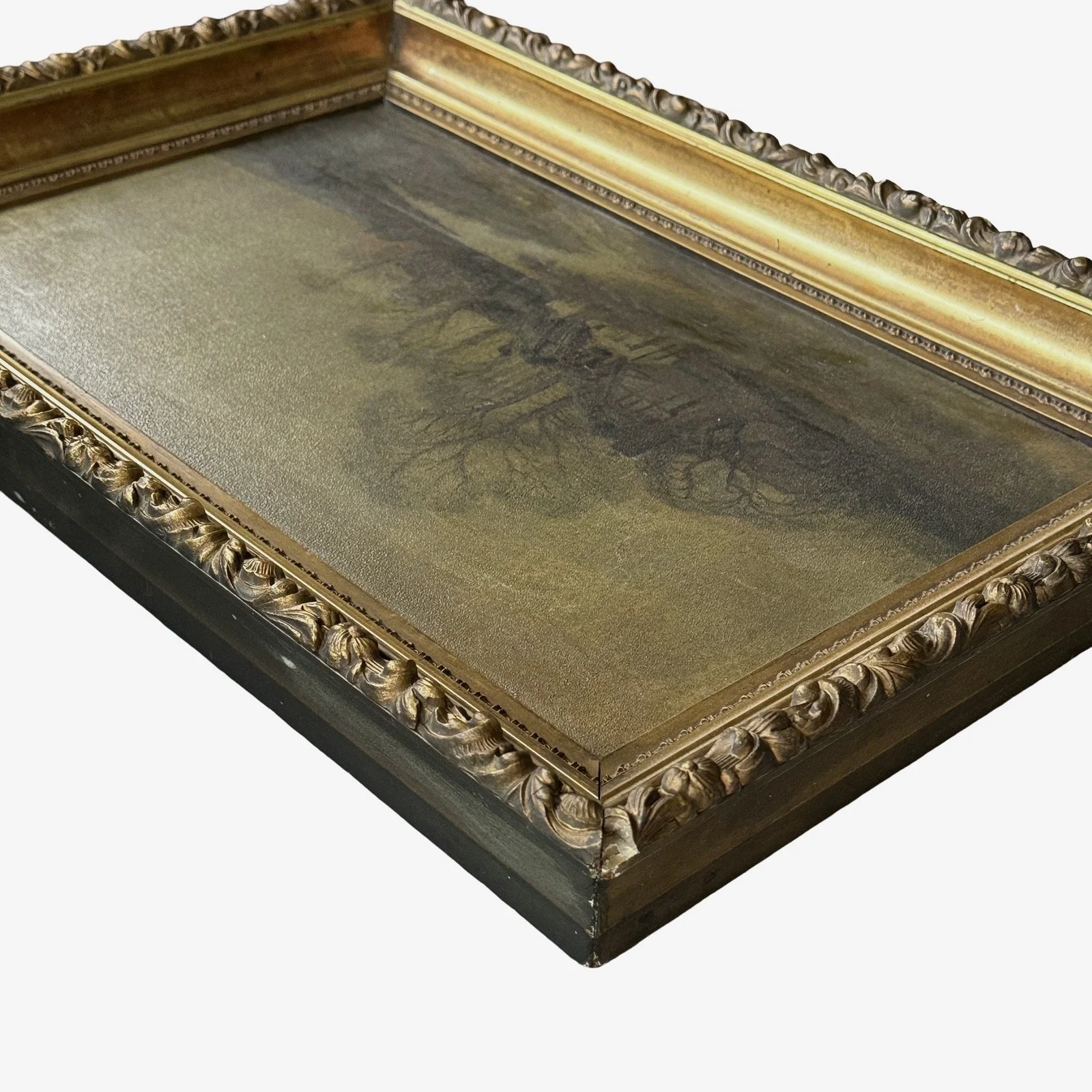 The painting displayed in raking light to reveal surface texture and any imperfections