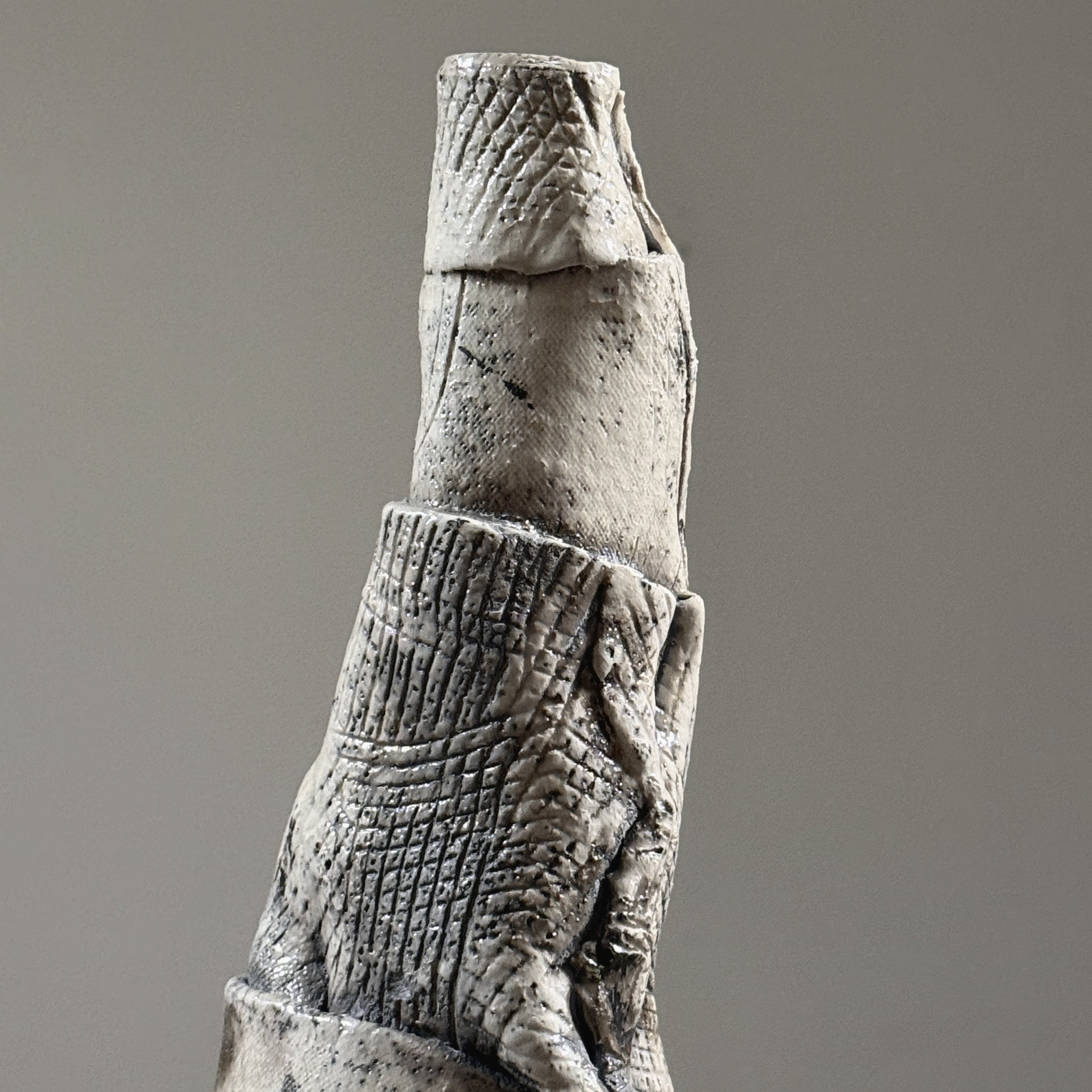 Crimped and folded section detail, postmodern ceramic vessel