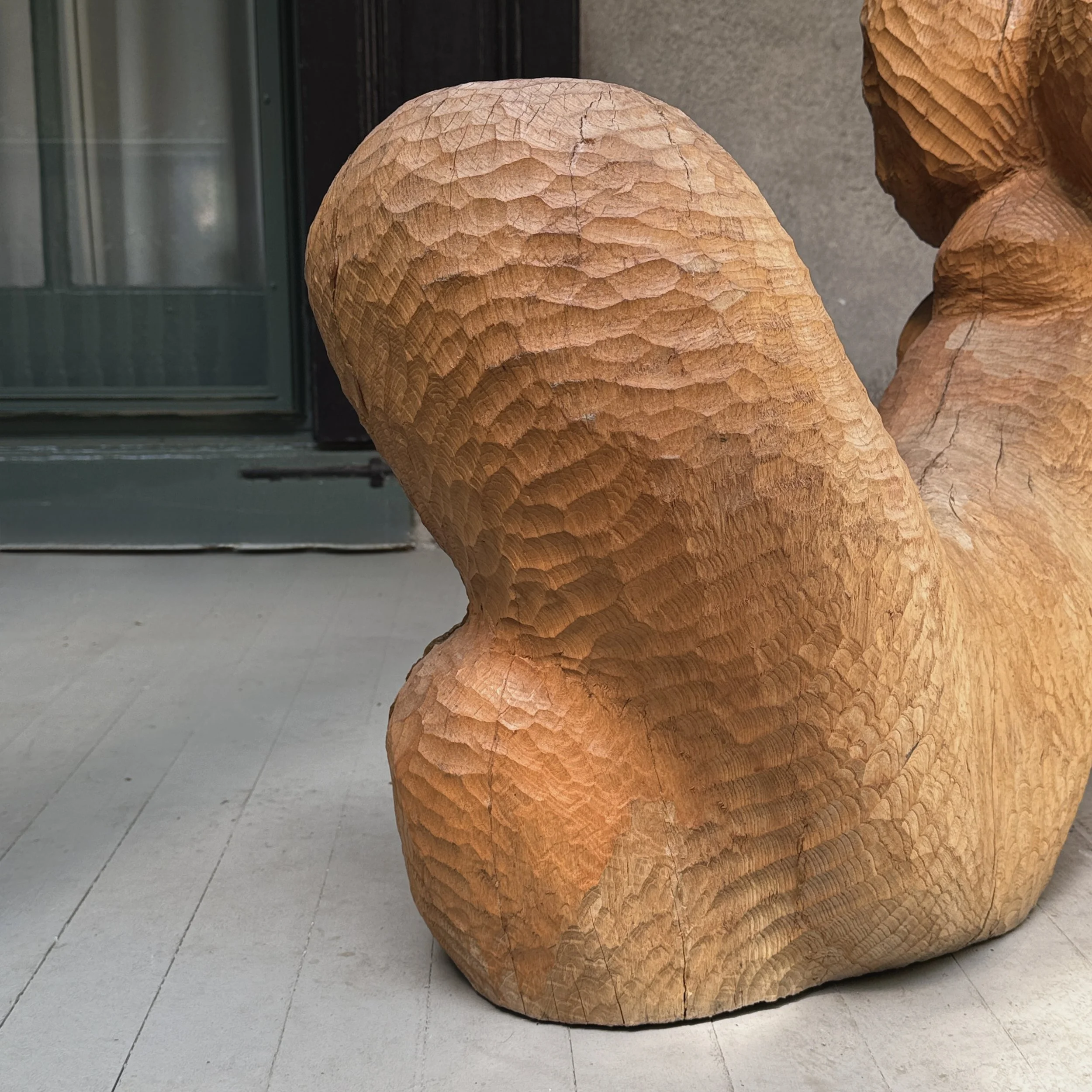 Macro detail of chip carved surface texture and wood grain