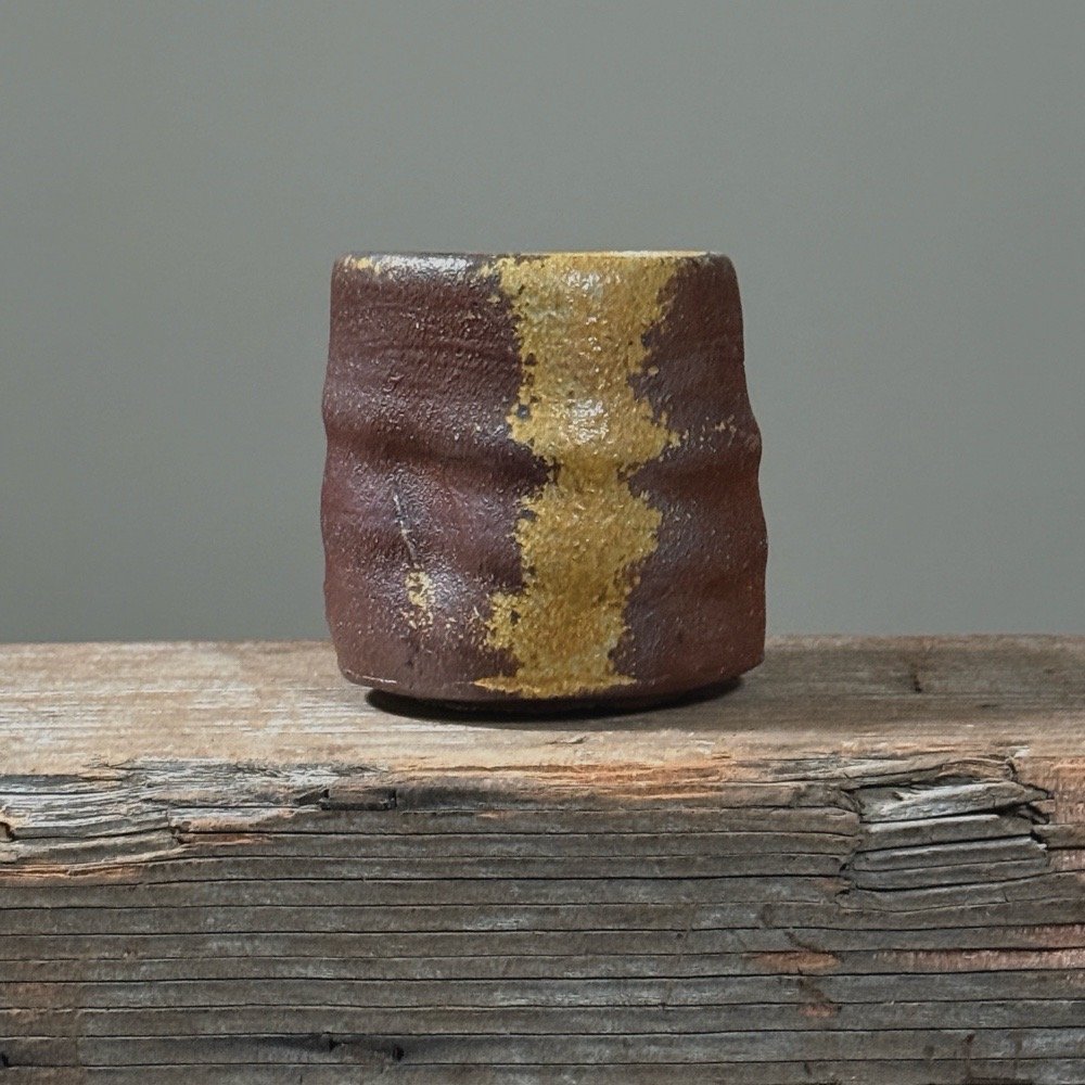 Vintage Wood Fired Modernist Stoneware Yunomi by Geraldine Shapiro, Signed