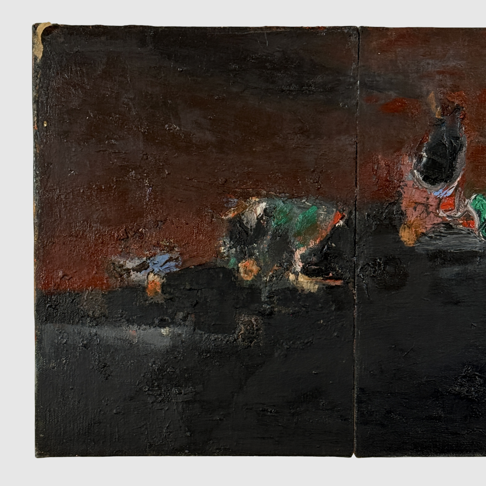 Norman Rubington abstract triptych in black, 1970, oil on canvas, signed