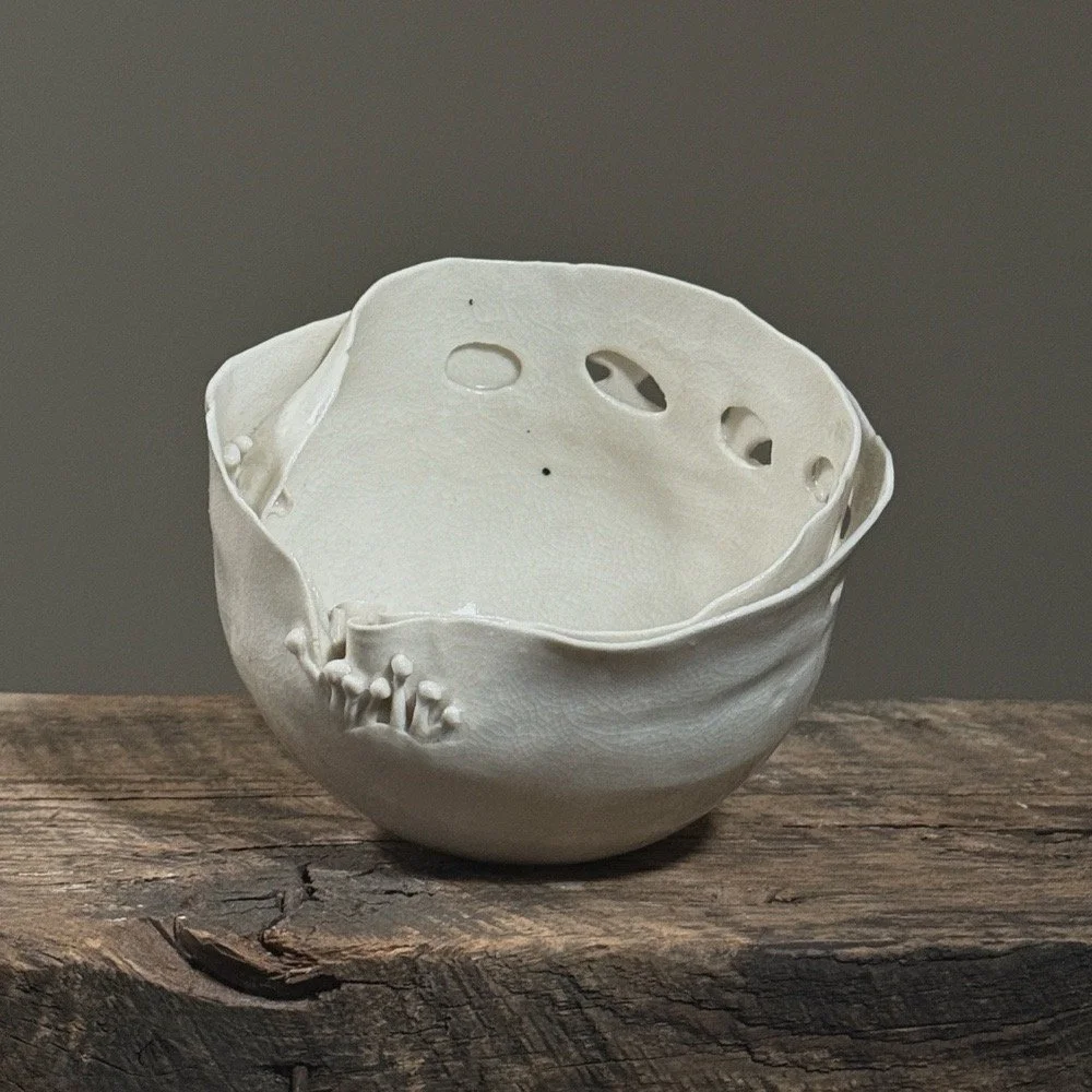 Vintage postmodern crackle glaze porcelain vessel by Hannelore Fasciszewski