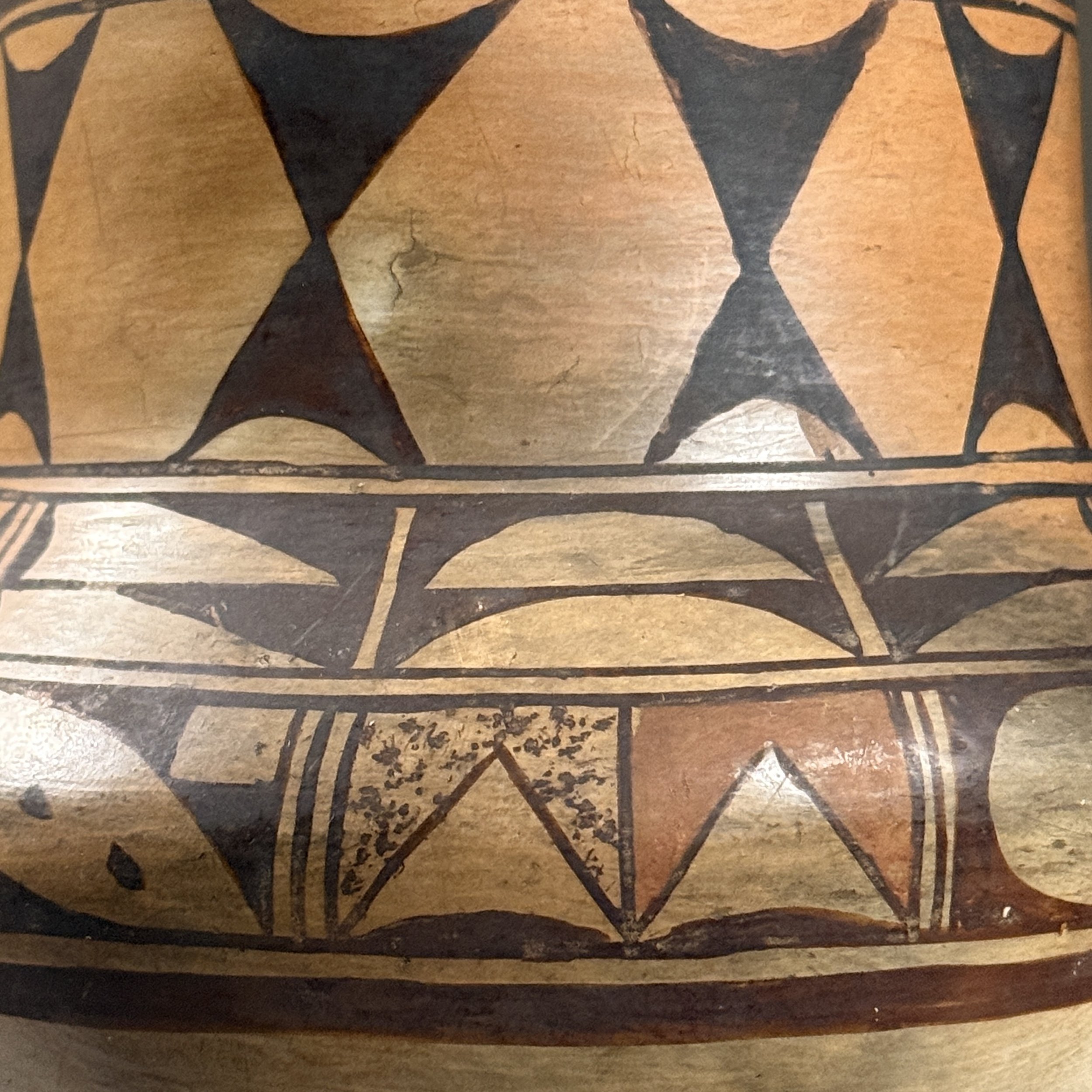 Smoke marks on exterior, Hopi pit-fired pottery vessel