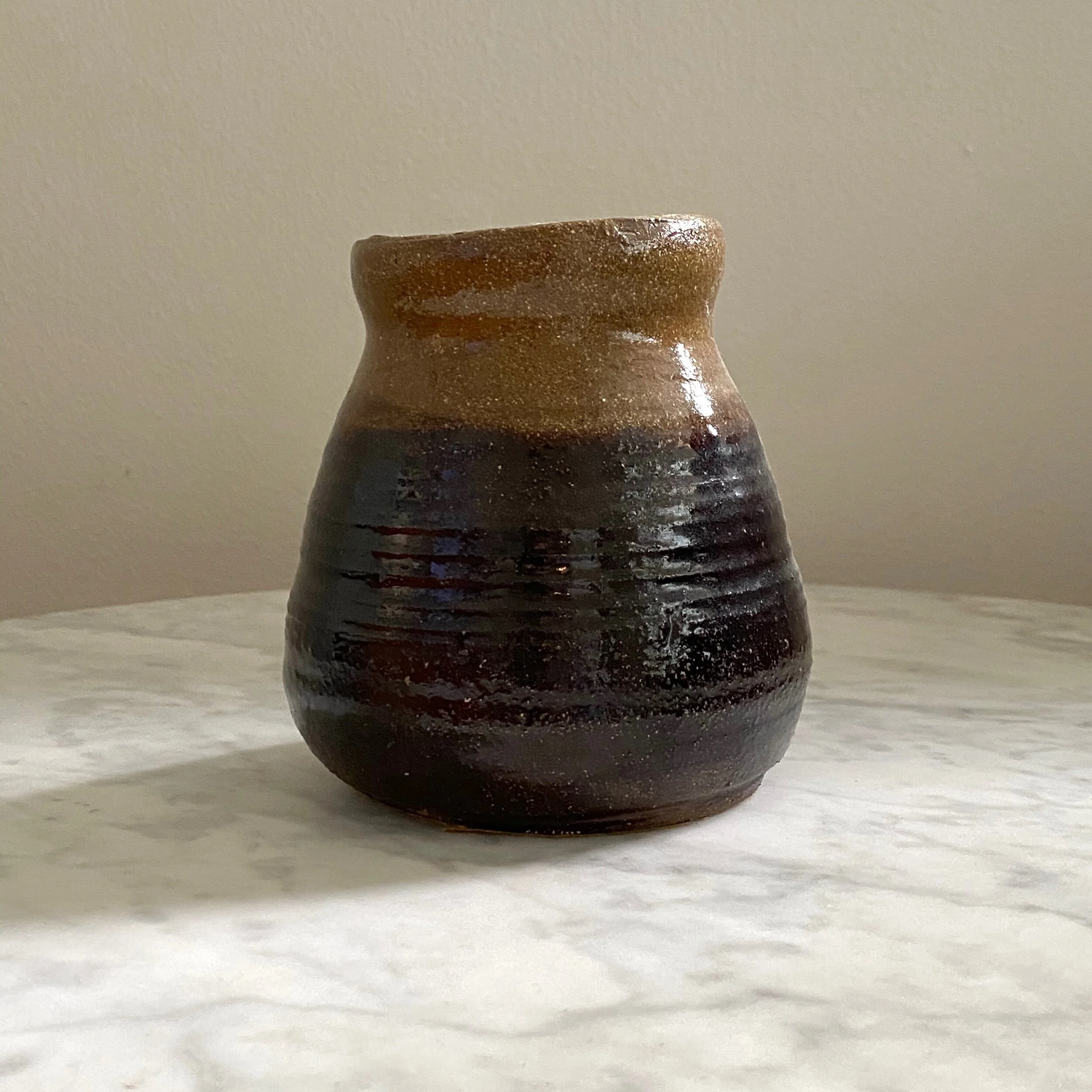 Vintage MCM 2 Tone Brown Glazed Vessel Handmade Vintage Ceramic 60s Pottery