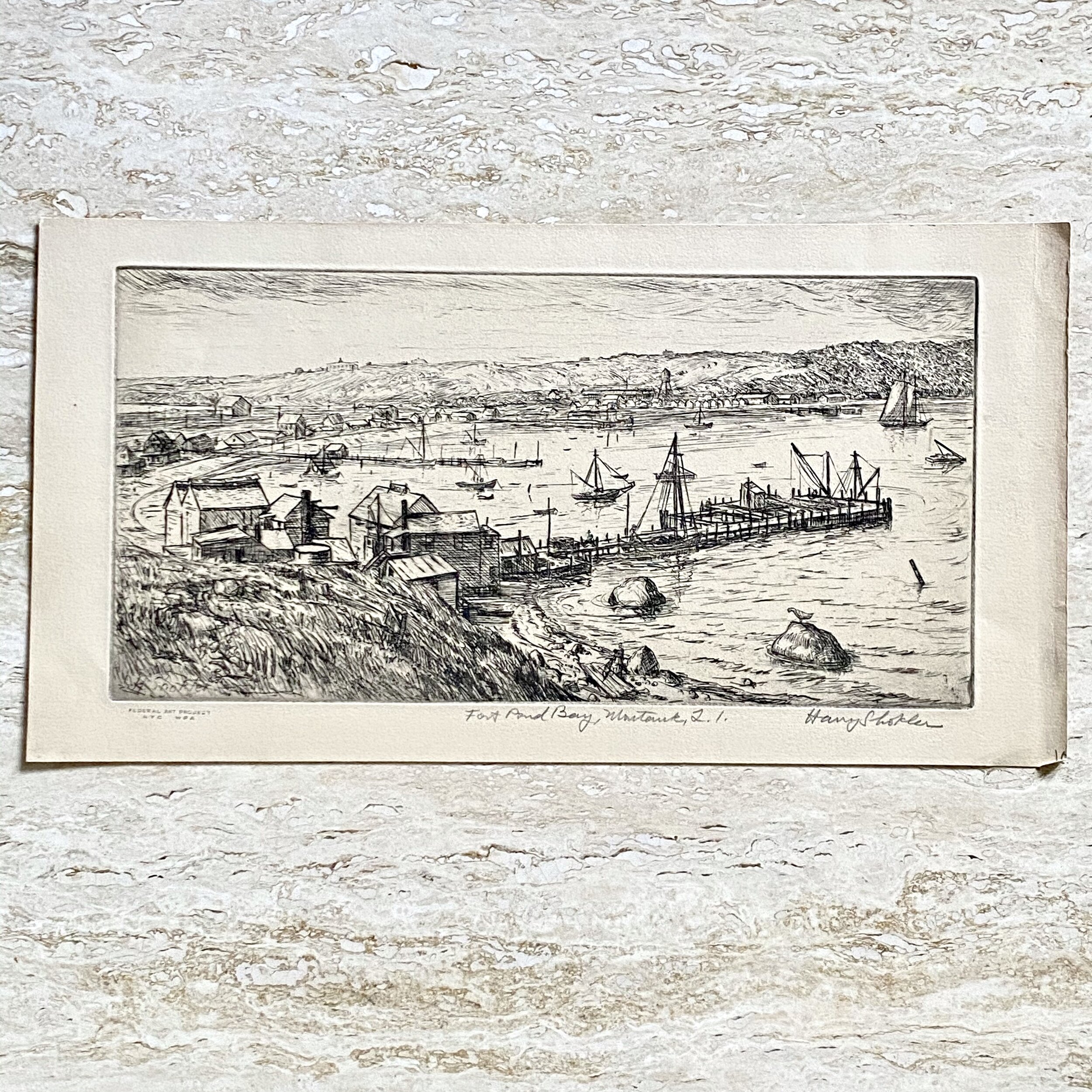 Harry Shokler - Fort Pond Bay, Mantauk, L.I. Signed Etching
