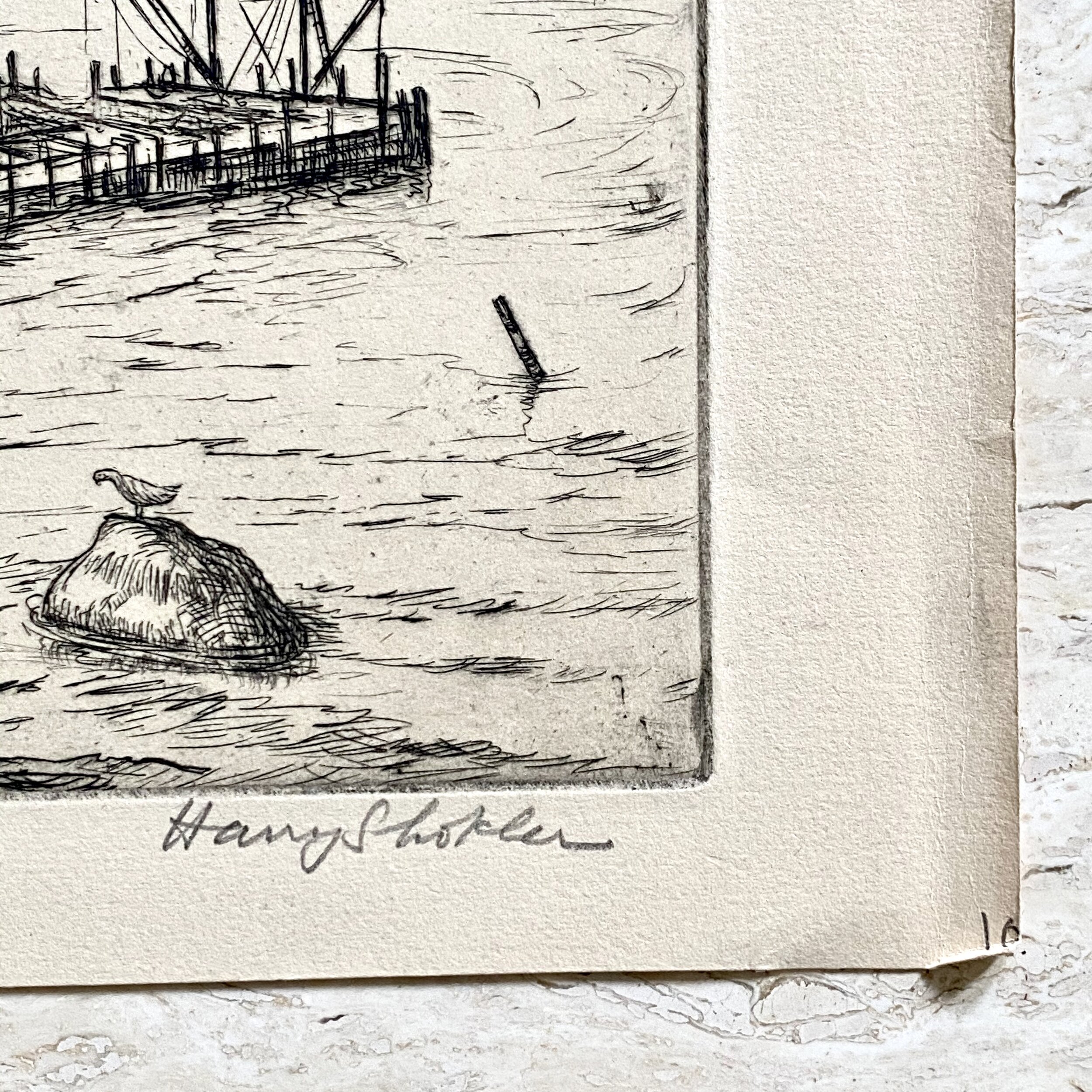 Harry Shokler - Fort Pond Bay, Mantauk, L.I. Signed Etching