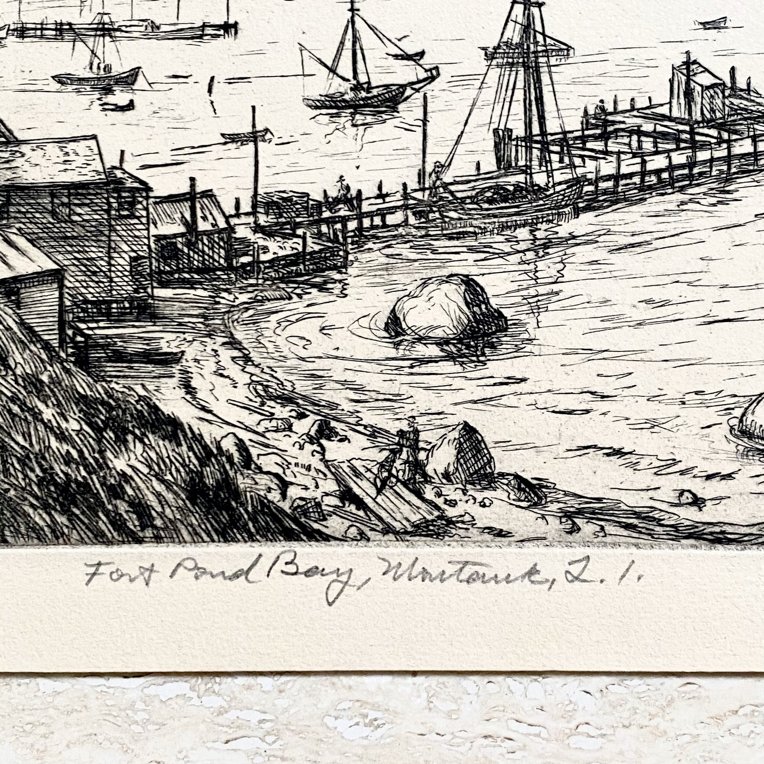Harry Shokler - Fort Pond Bay, Mantauk, L.I. Signed Etching