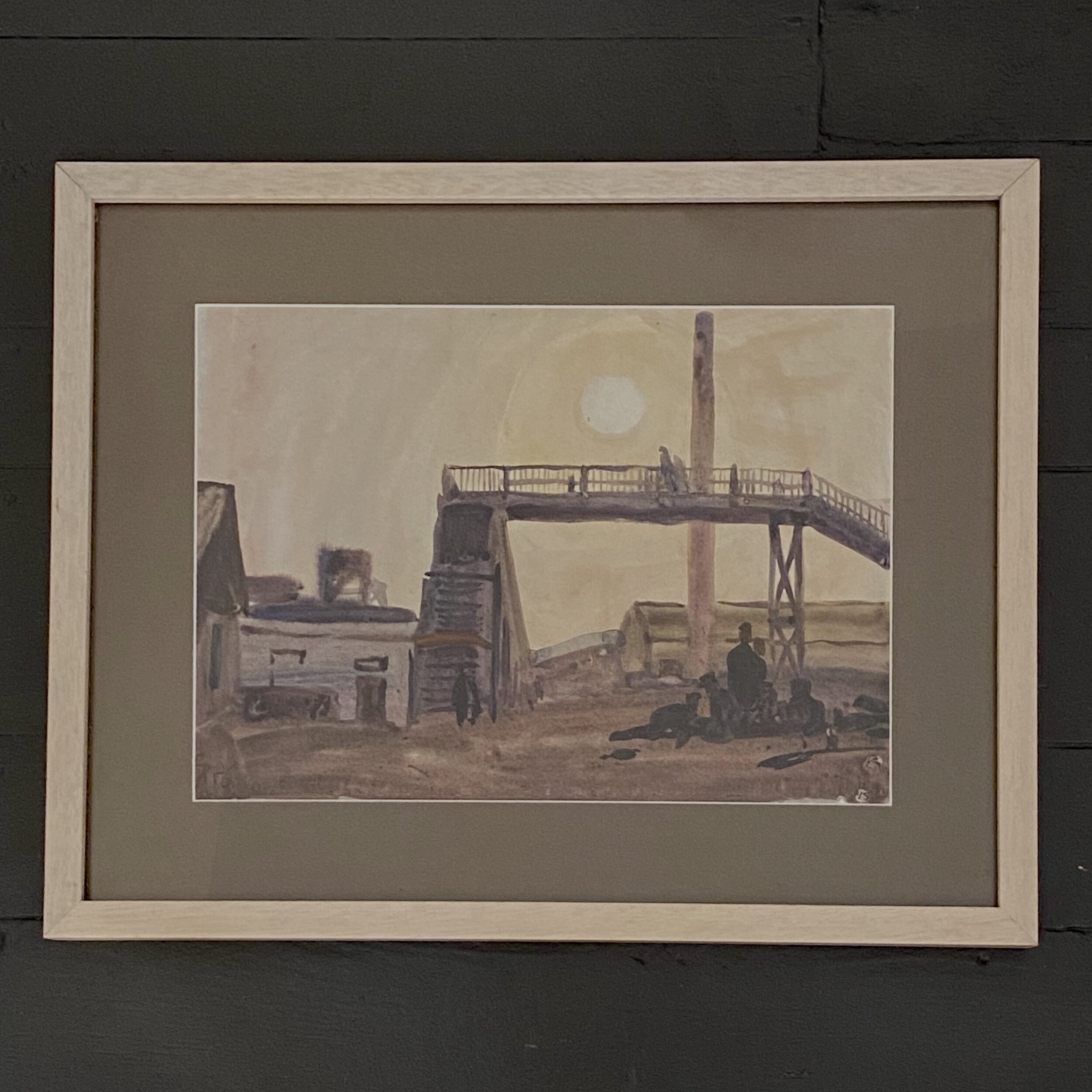 Vladimir Aleksandrovitch Vetrogonsky- Untitled (Watercolor, Framed) Russian Painter Mid Century Modern Soviet painter original watercolor industrial landscape
