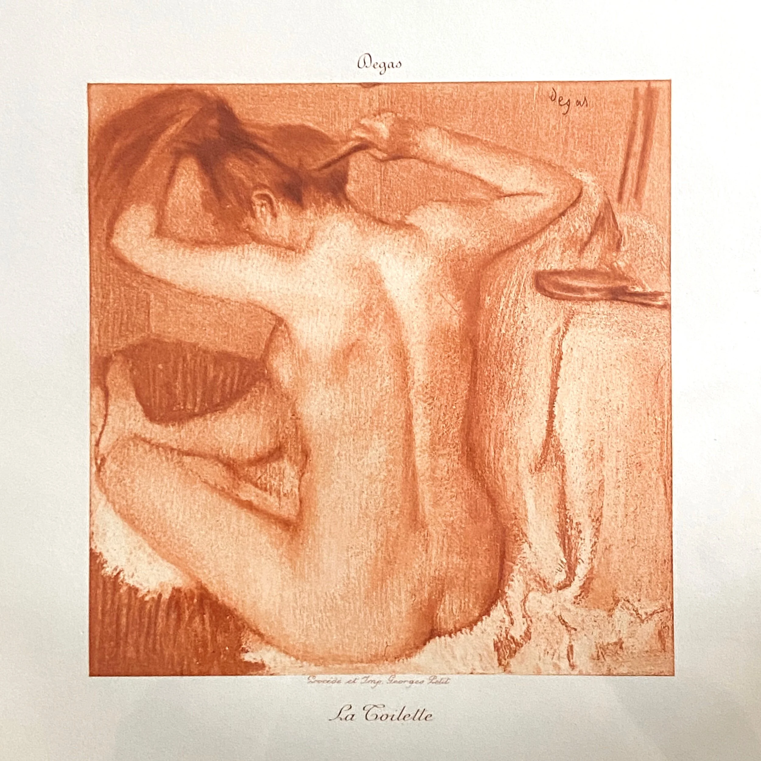 Edgar Degas - La Toilette Woman Combing Her Hair Impressionist Impressionism Sepia Rare Aquatint Nude Etching 