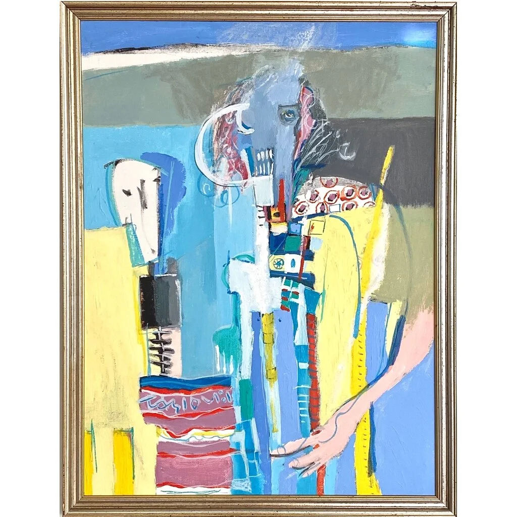 Vintage Abstract Oil on Canvas (White Gold Gilt Patinated Frame) Basquiat George Condo