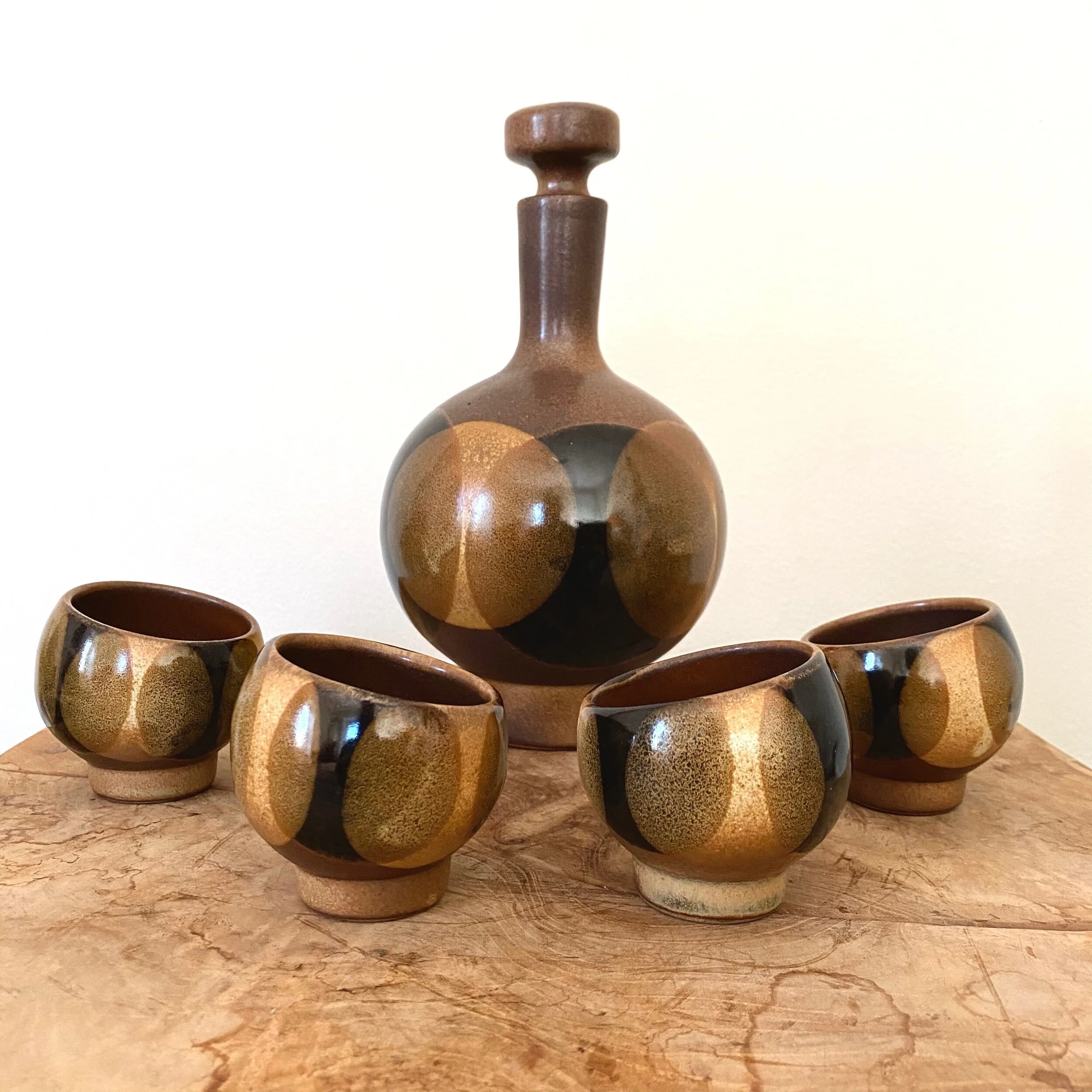 Japanese Mid-Century Op Art Ceramic Sake Set 