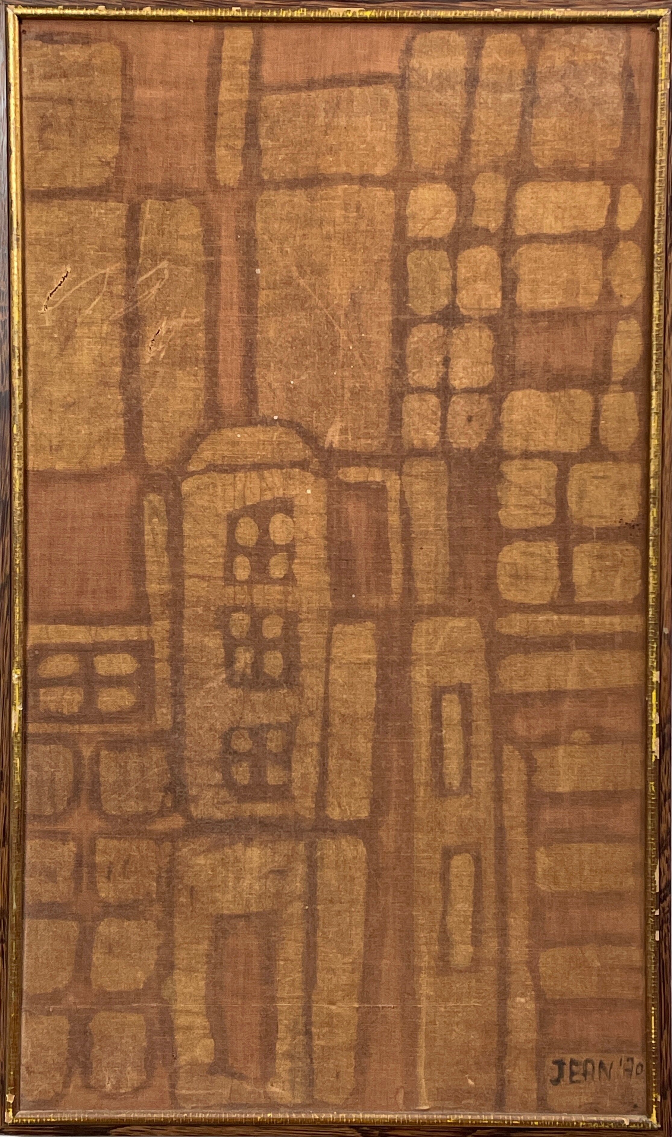 Brazilian Modernist Abstract Cityscape on Linen, Signed (1970, Framed)
