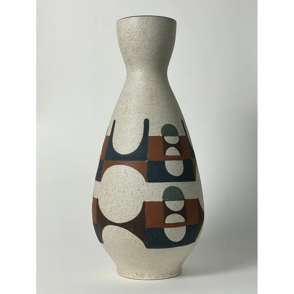 Rare Modernist Hand Painted Stonware Vase by Lapid Israel Pottery, Signed (ca. 1950)