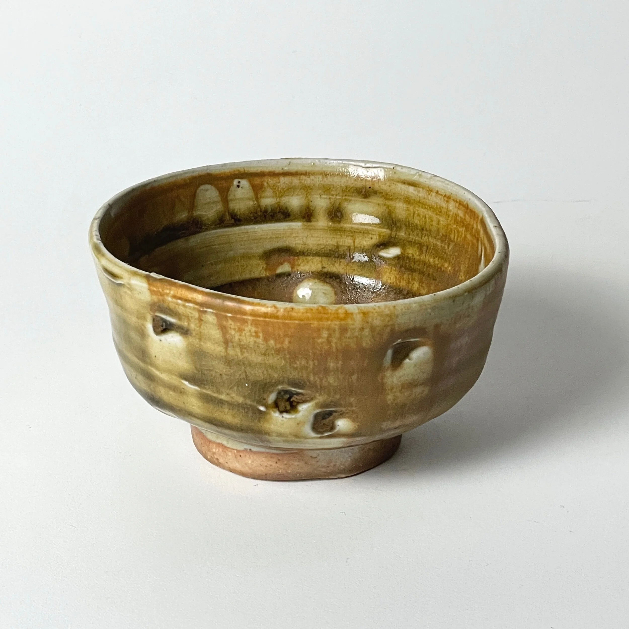 Mid Century Japanese Ochre Glazed Porcelain Footed Chawan