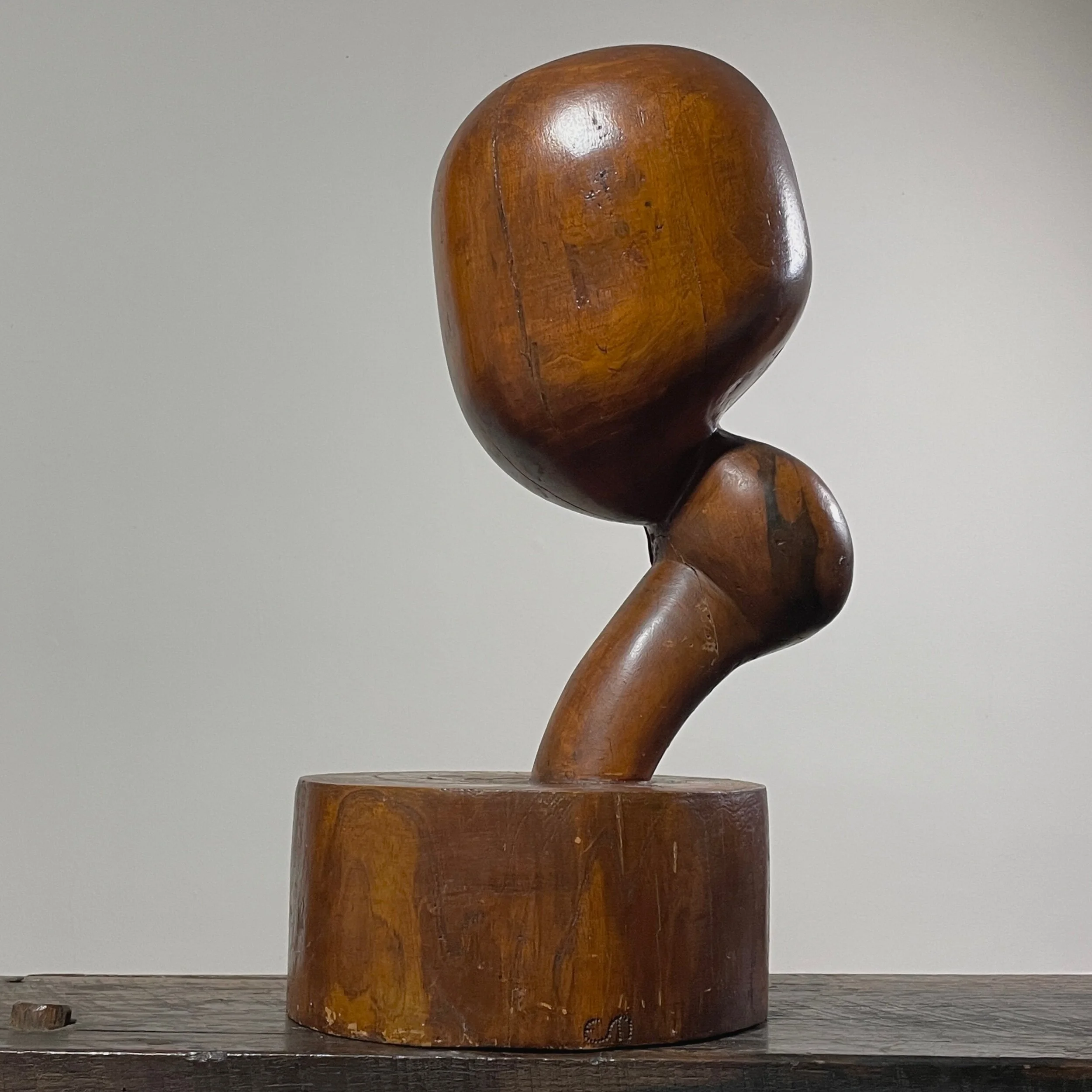 Eva Martino (b. 1929) Hand Carved Biomorphic Wood Sculpture, Signed (ca. 1960)