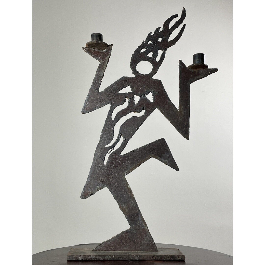 Postmodernist Hand Forged Iron Sculptural Candle Holder