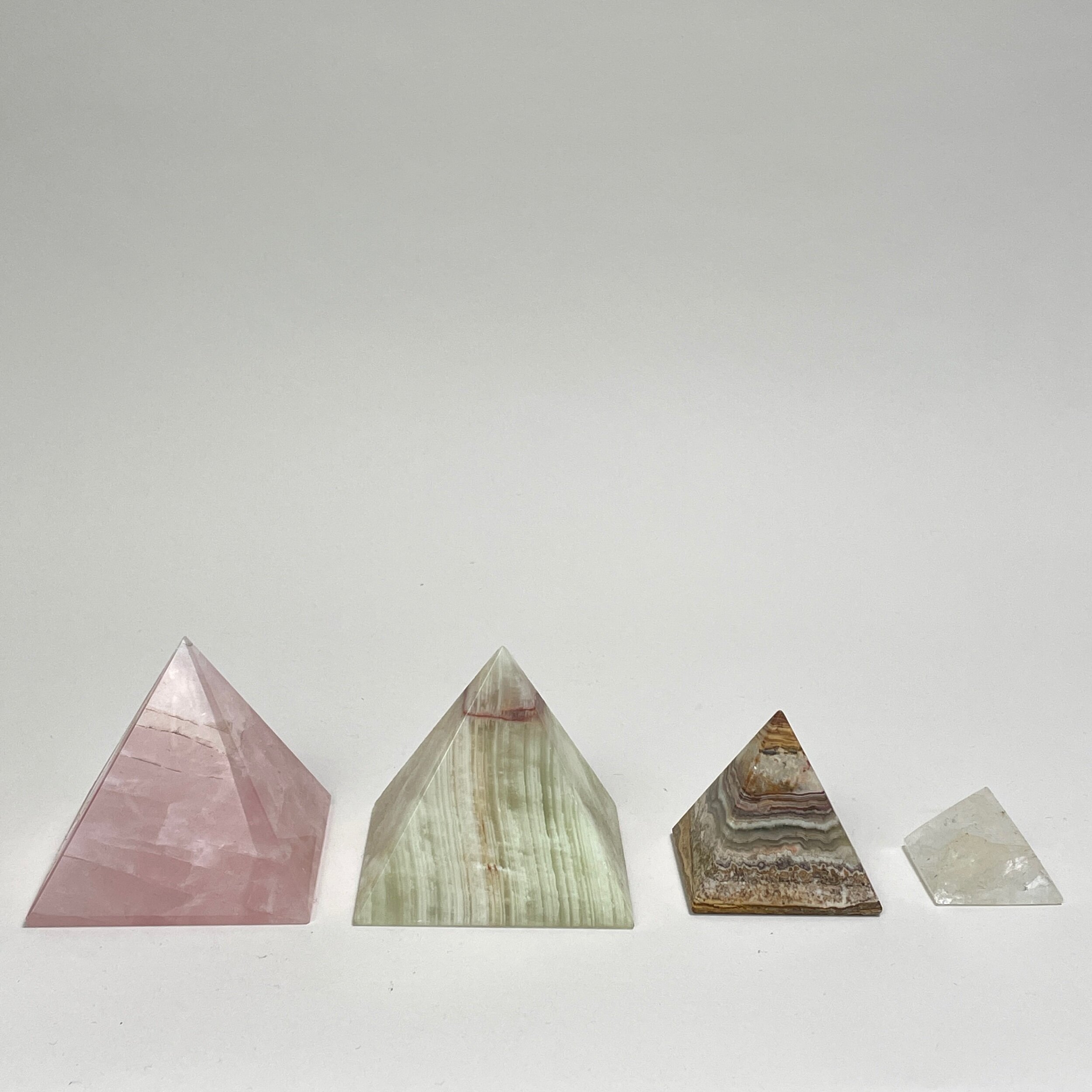 Vintage Marble, Onyx, and Rose Quartz Pyramid Paperweights/Sculptures