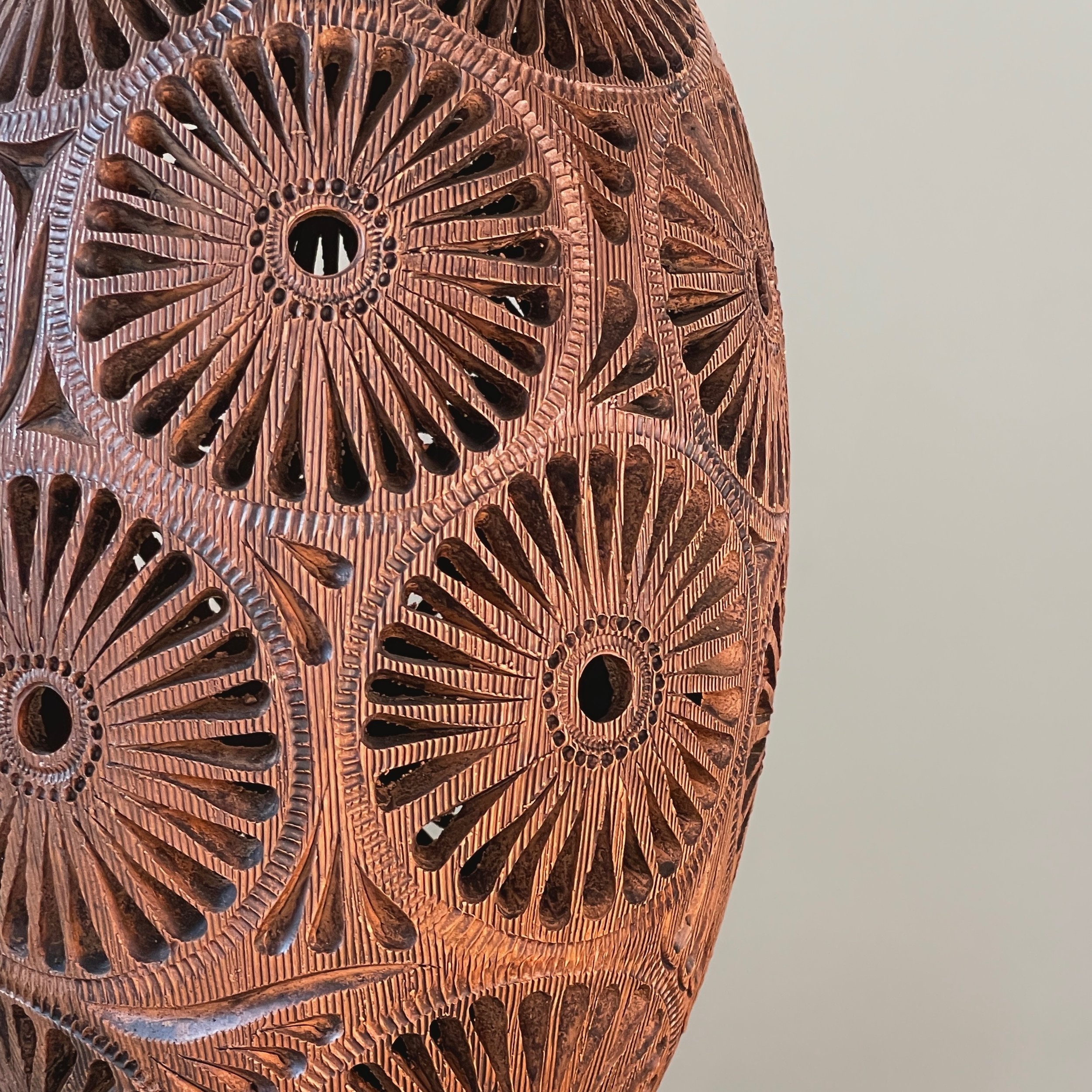 Vintage Oaxacan Hand Carved Cutwork Floral Ceramic Vase