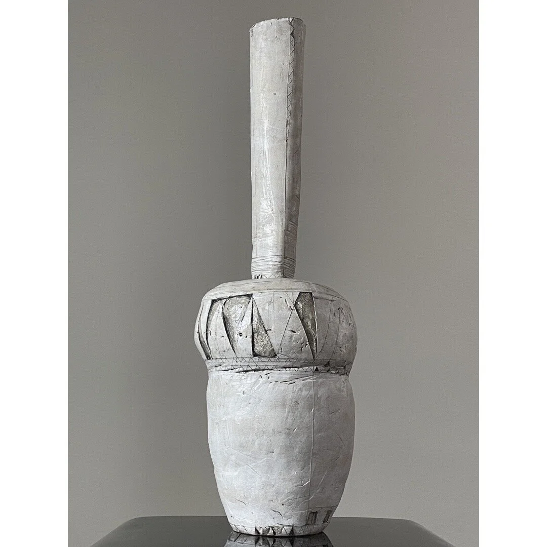 Vintage Postmodern Long Neck Glazed Ceramic Vessel, Signed