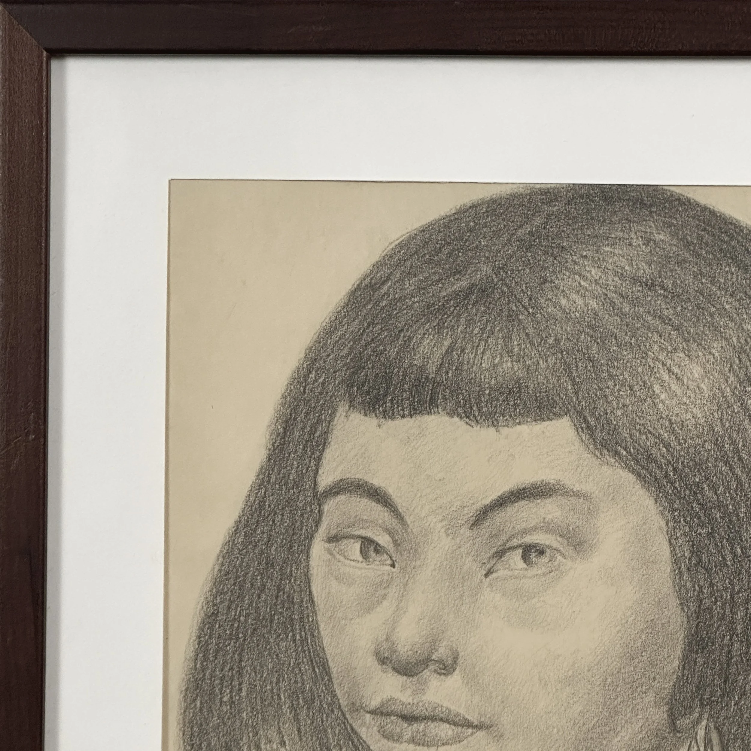 Image of the period dark wood frame and archival matting.