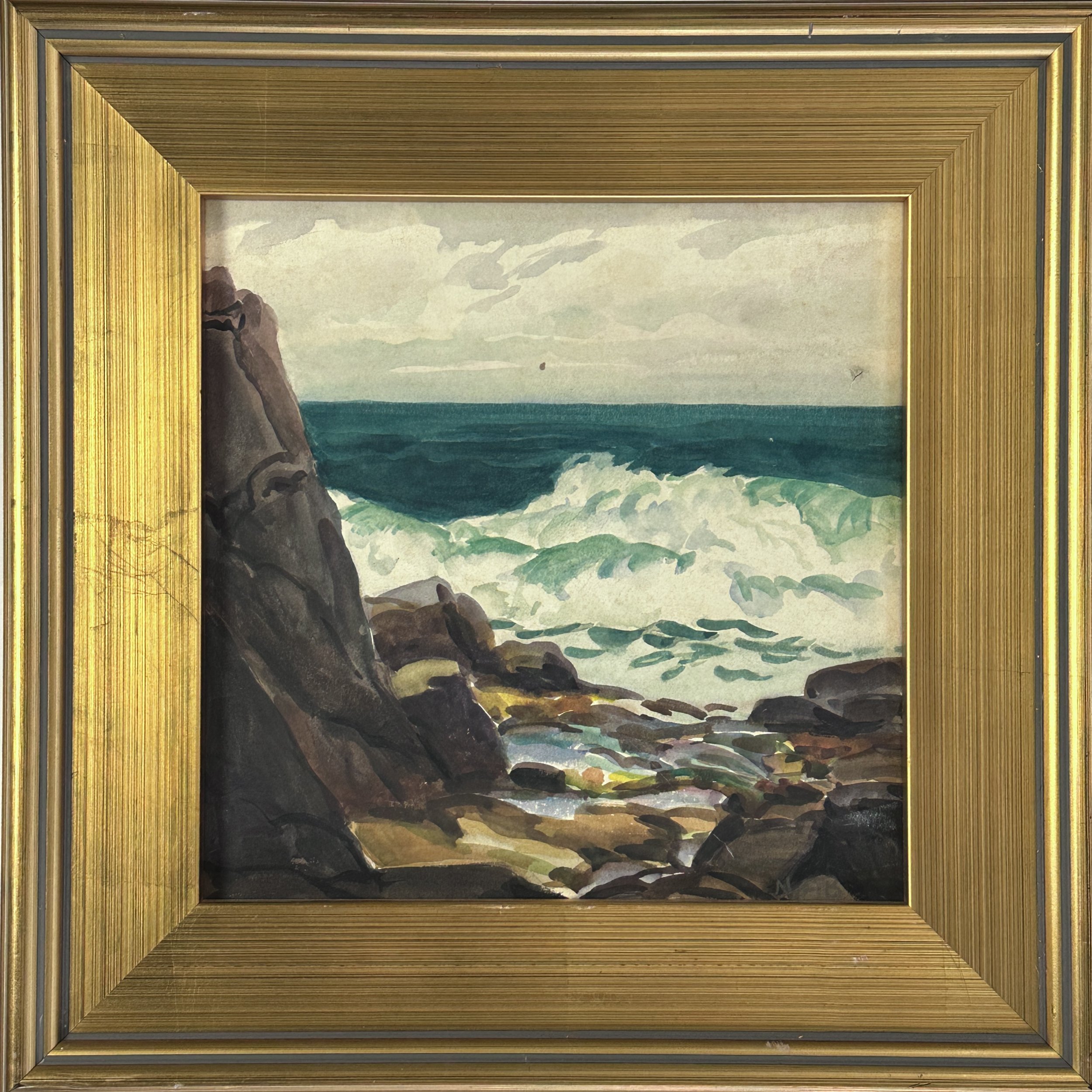 Noble F. Beacham (1898-1987) - Expressionist Coastal Maine Landscape, Signed (Watercolor on Board, Framed)