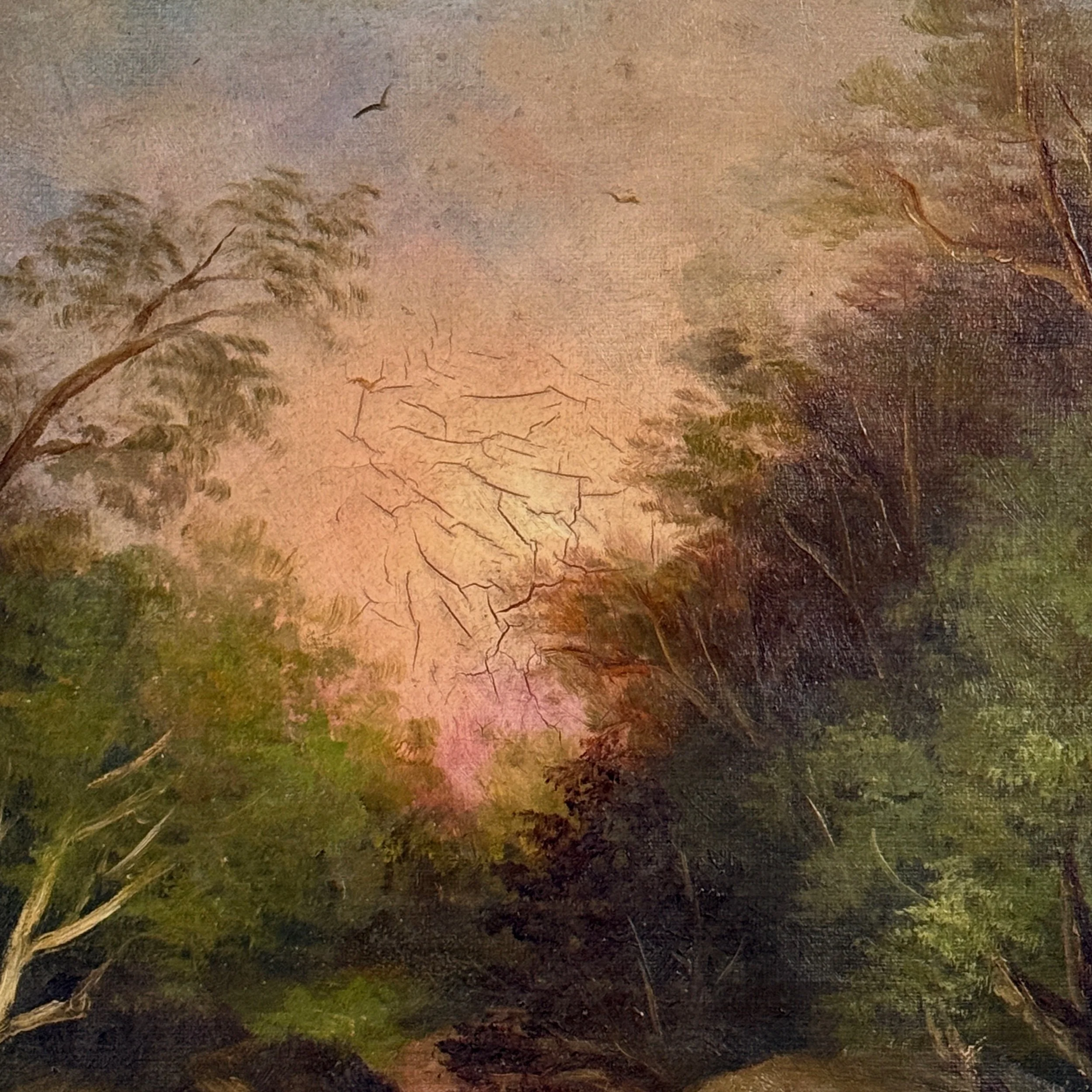Hudson River School sunset river landscape, oil on canvas, 19th century