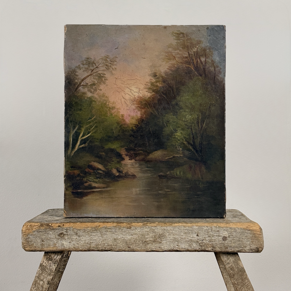 Hudson River School sunset river landscape, oil on canvas, 19th century