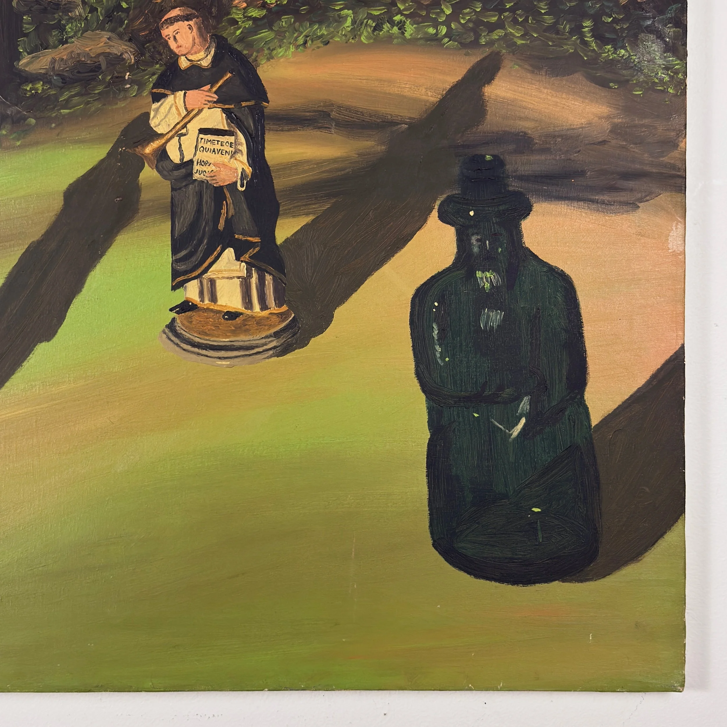 Raking light and deep shadows, surrealist oil painting, 36 x 40 inches