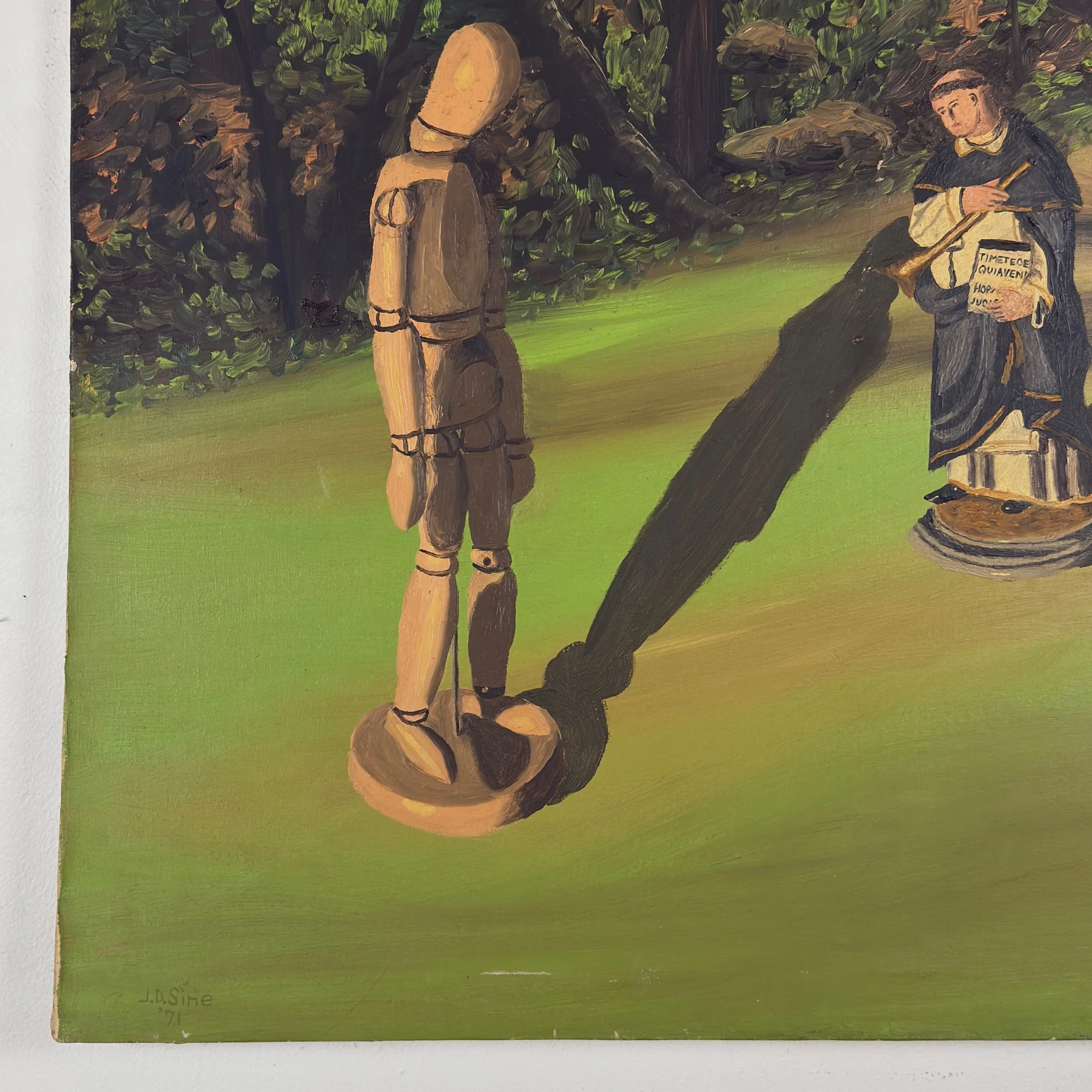 Raking light and deep shadows, surrealist oil painting, 36 x 40 inches