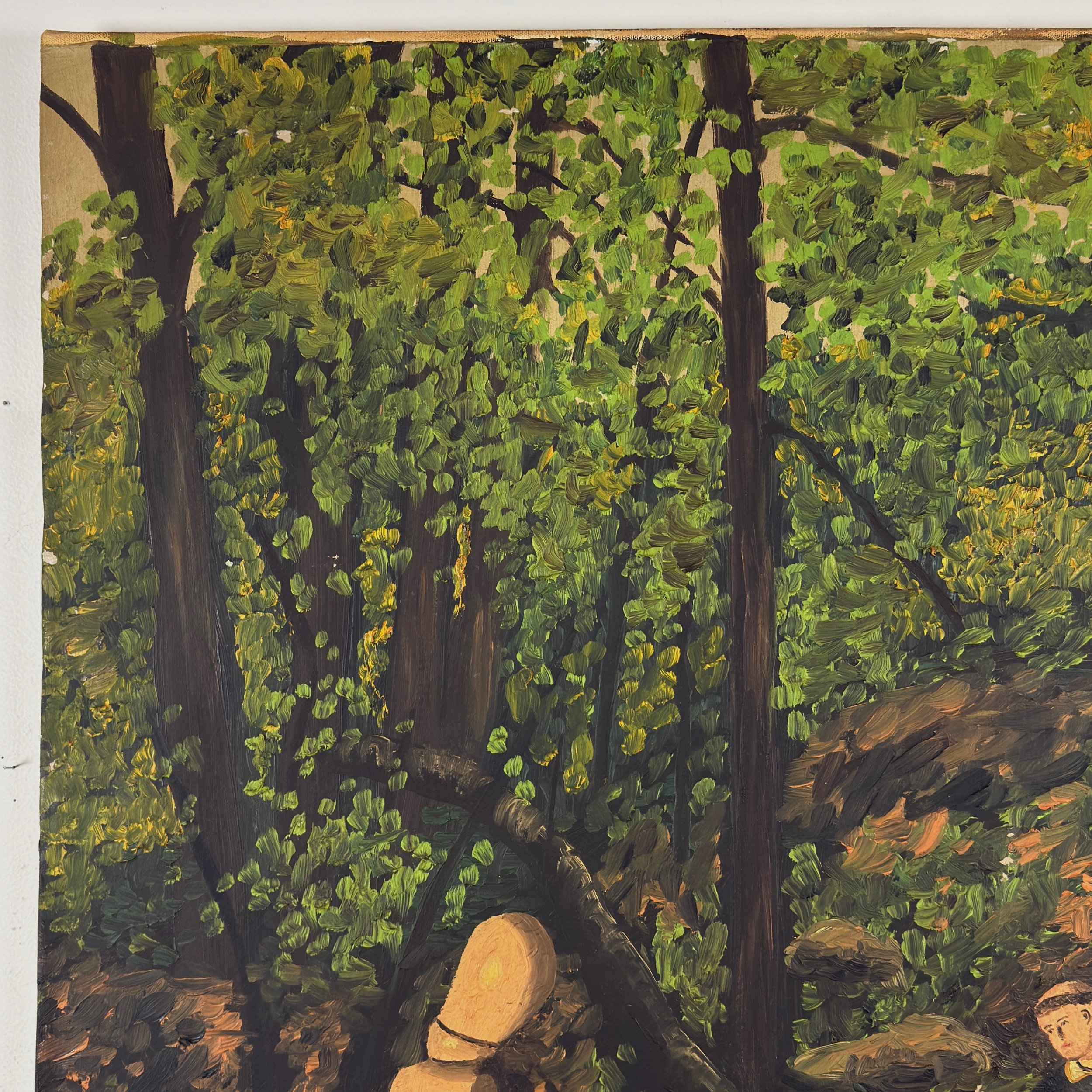Forest background, surrealist landscape, oil painting, 1971