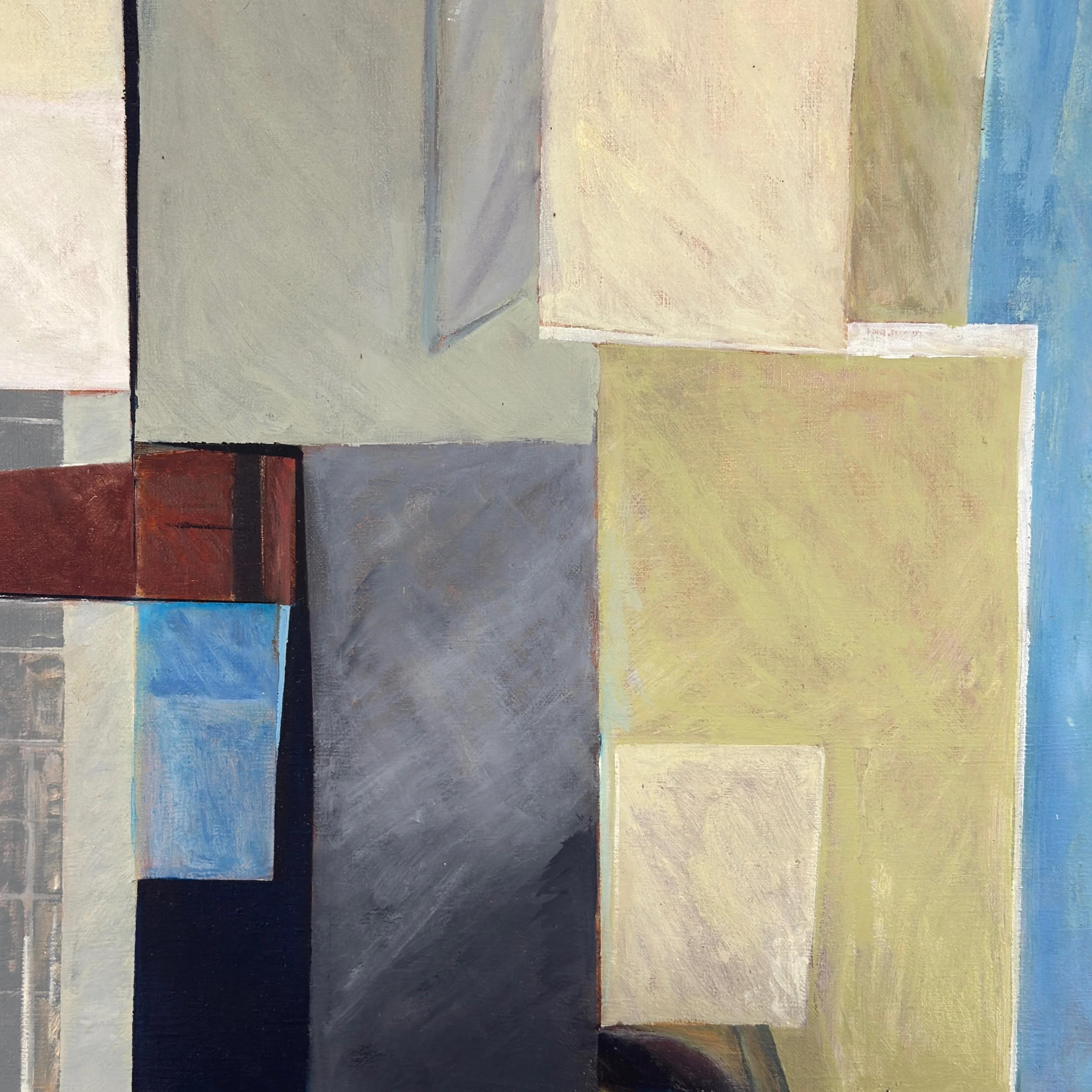 Interlocking geometric forms, minimalist study, oil on canvas, Kaffler