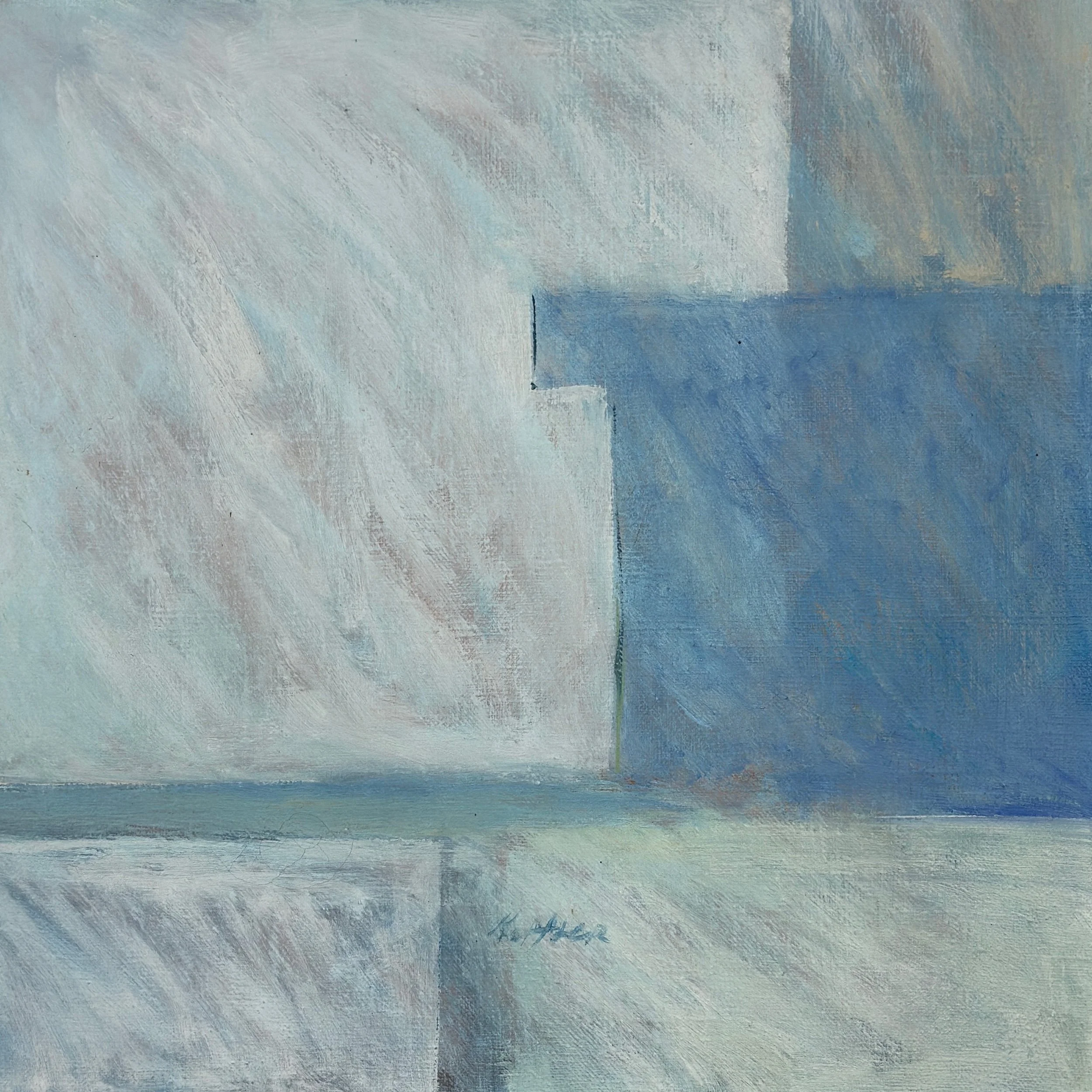 Interlocking geometric forms, minimalist study, oil on canvas, Kaffler