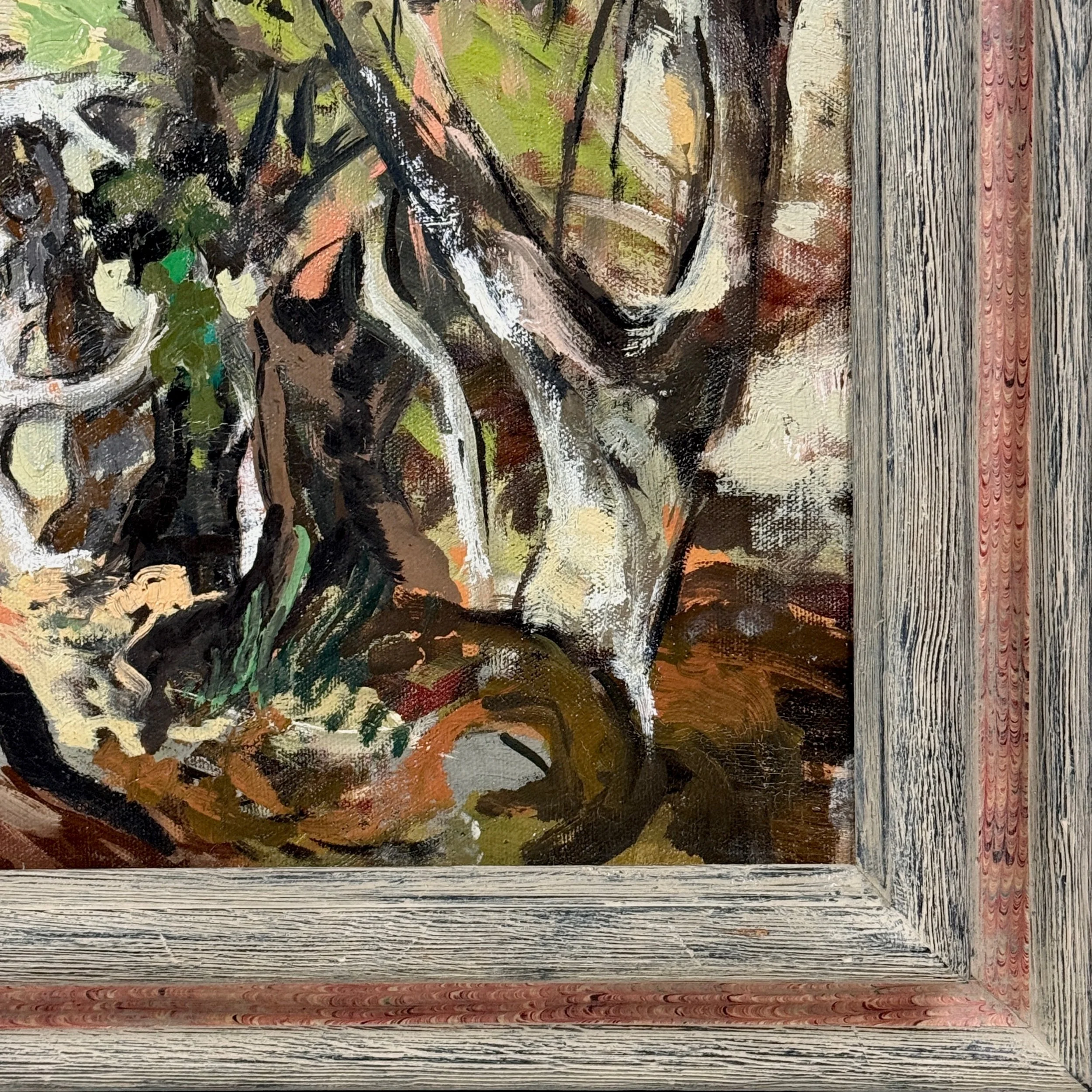 Pale grey washed frame with pink marbleized trim, Expressionist painting