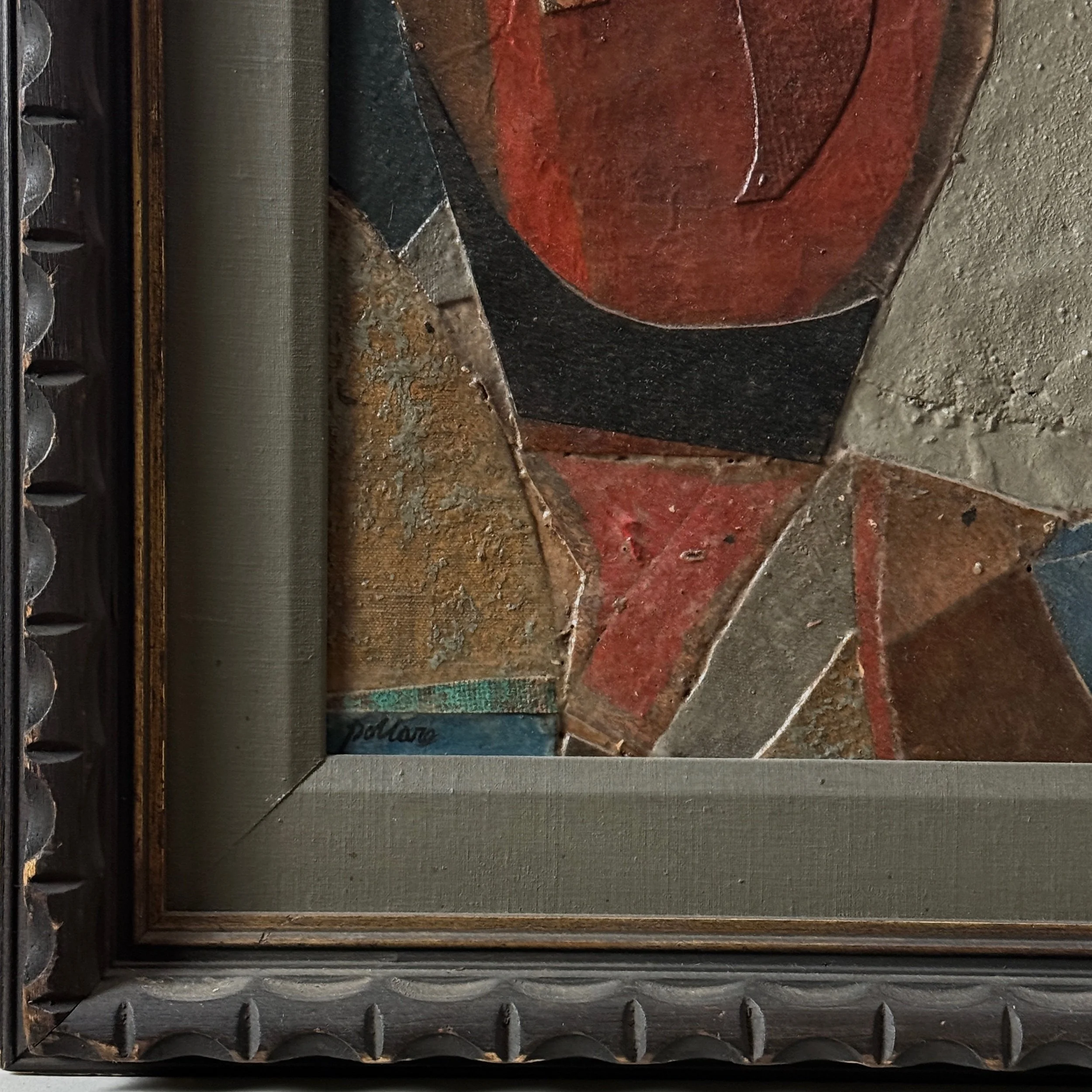 Hand-carved wood frame with grey inset trim, Pollaro portrait