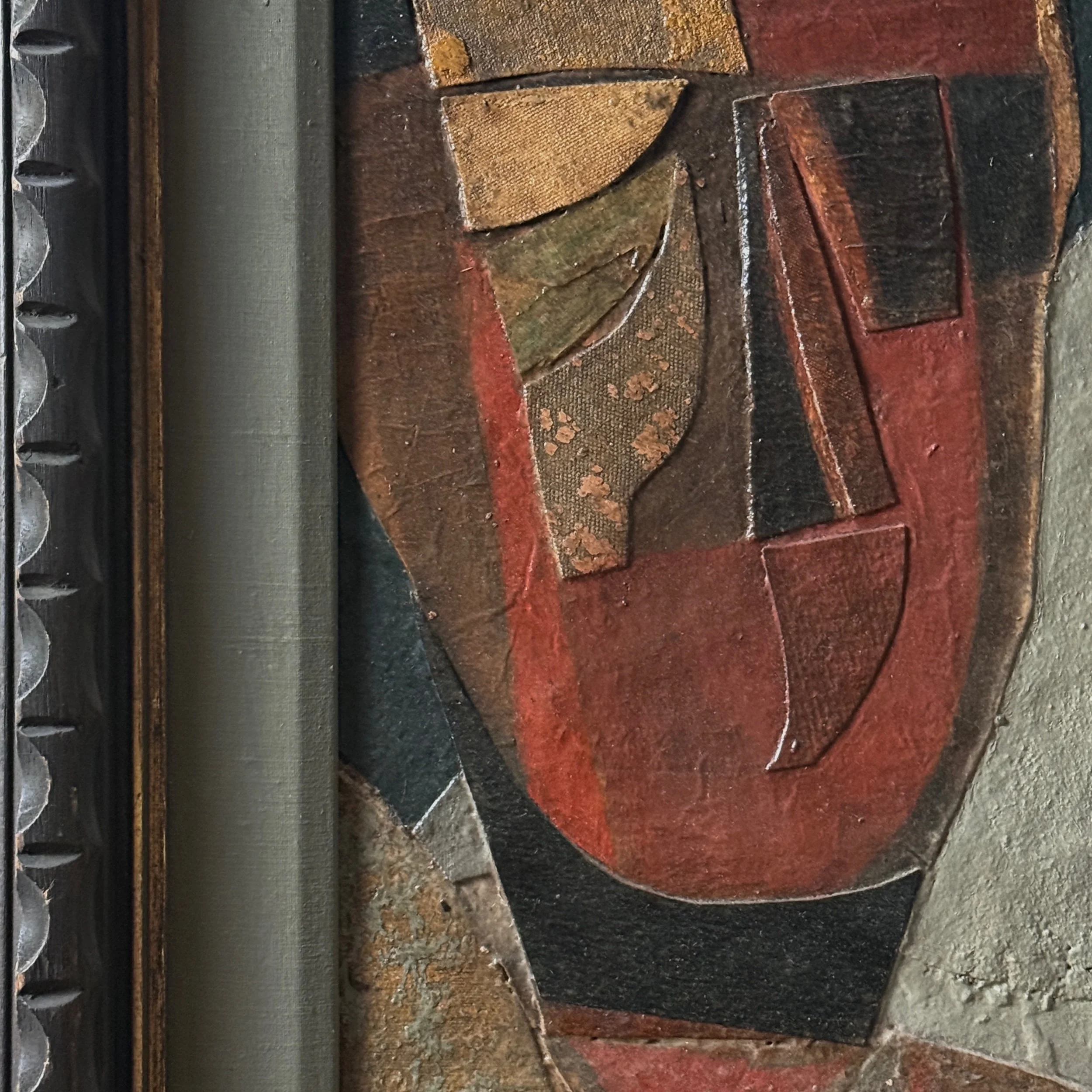 Hand-carved wood frame with grey inset trim, Pollaro portrait