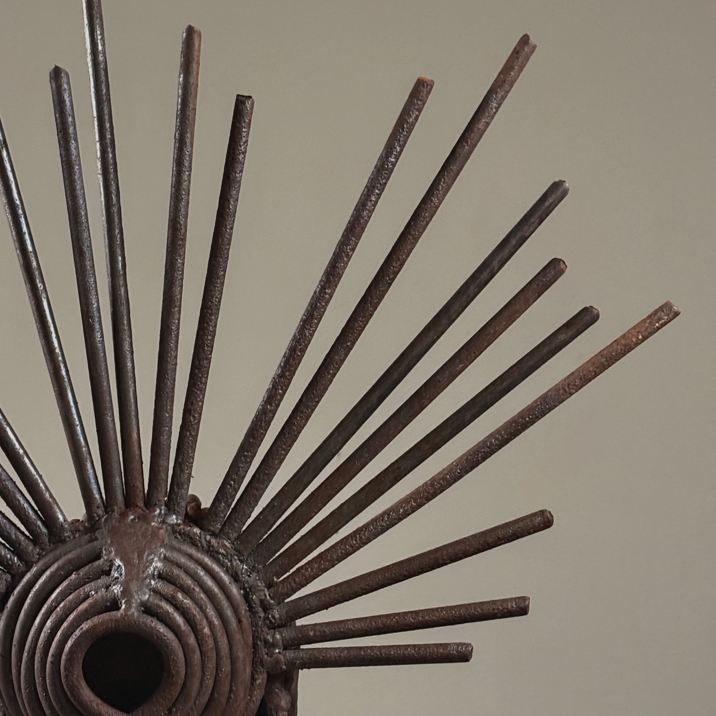 Vintage Brutalist hand-forged abstract iron sculpture on stand