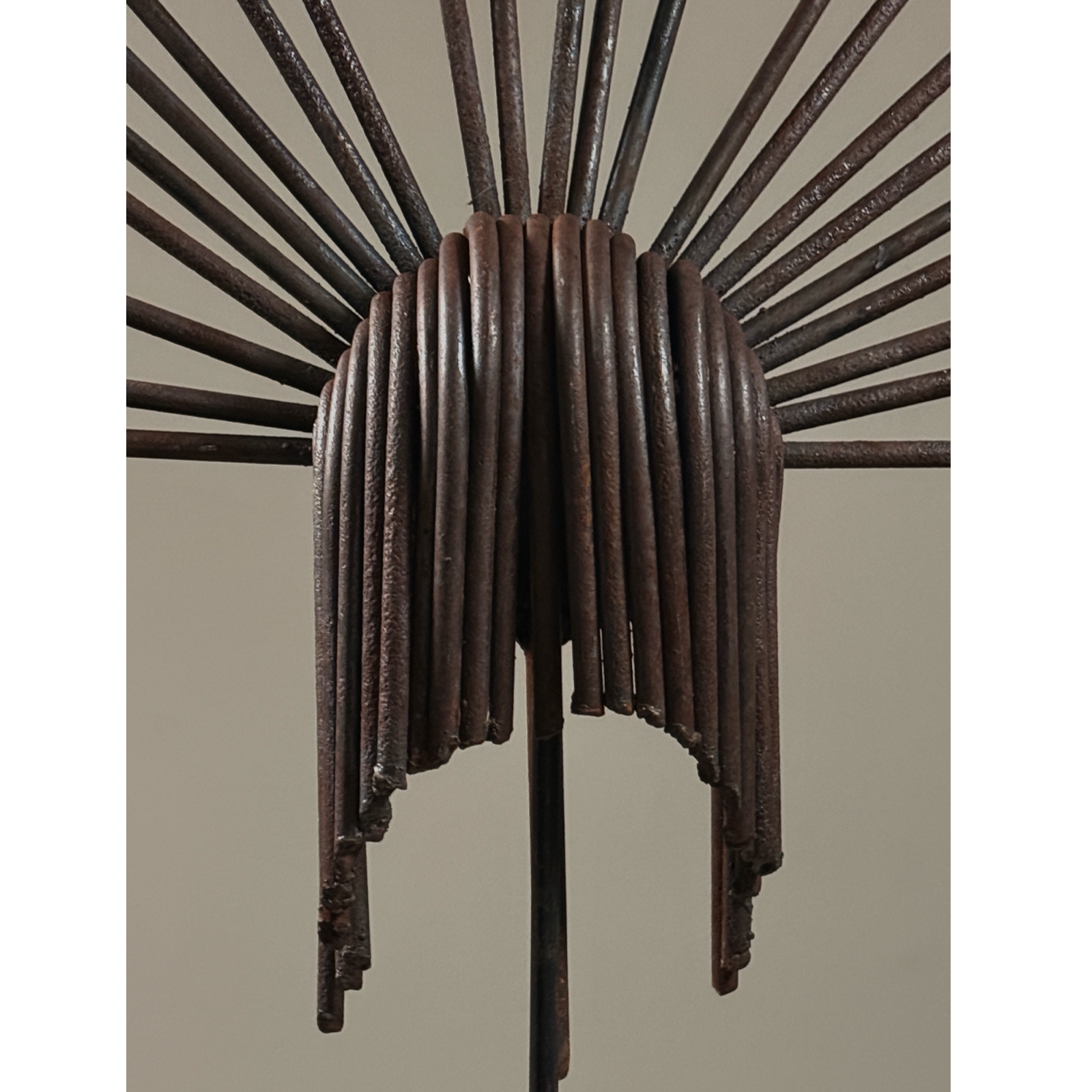Vintage Brutalist hand-forged abstract iron sculpture on stand