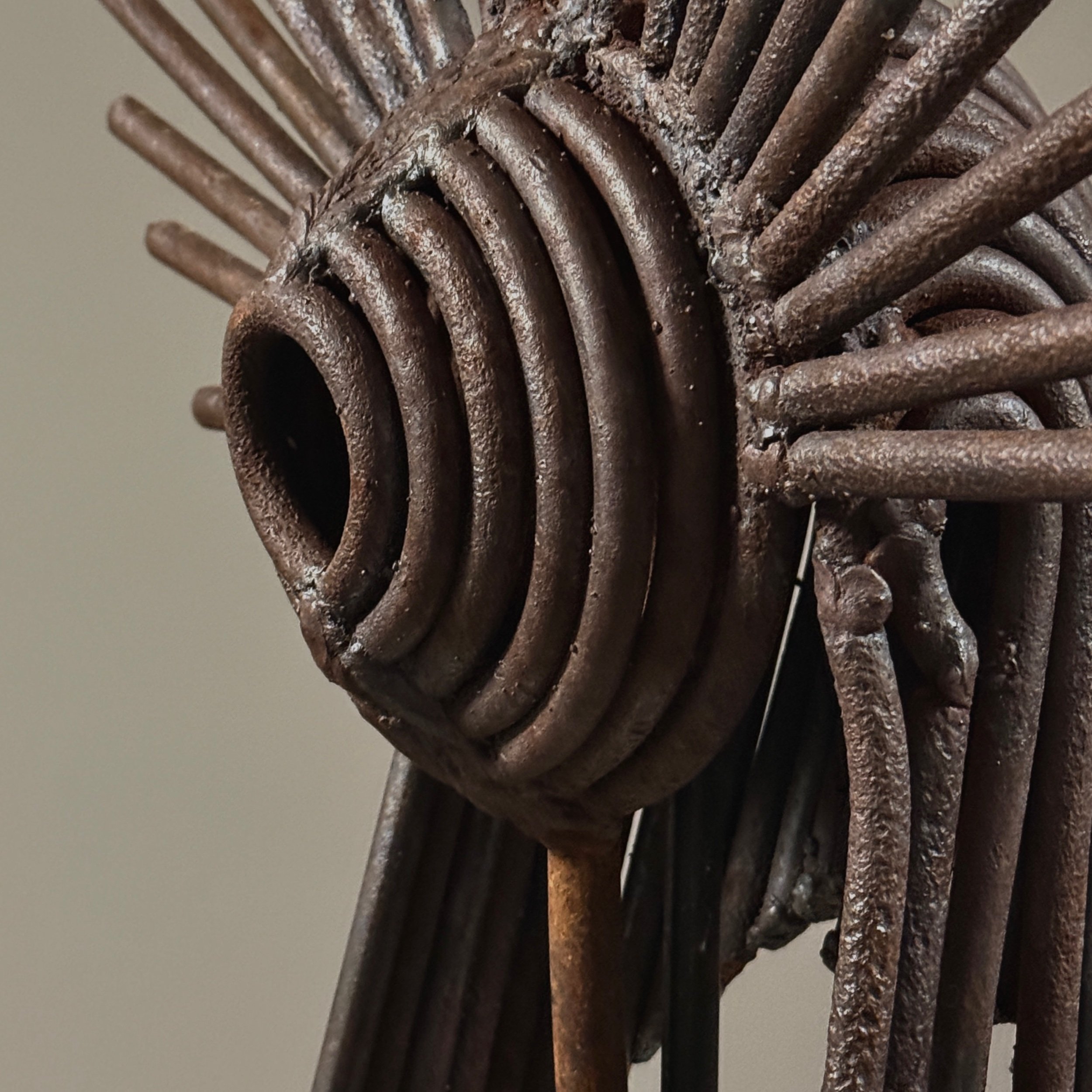 Vintage Brutalist hand-forged abstract iron sculpture on stand