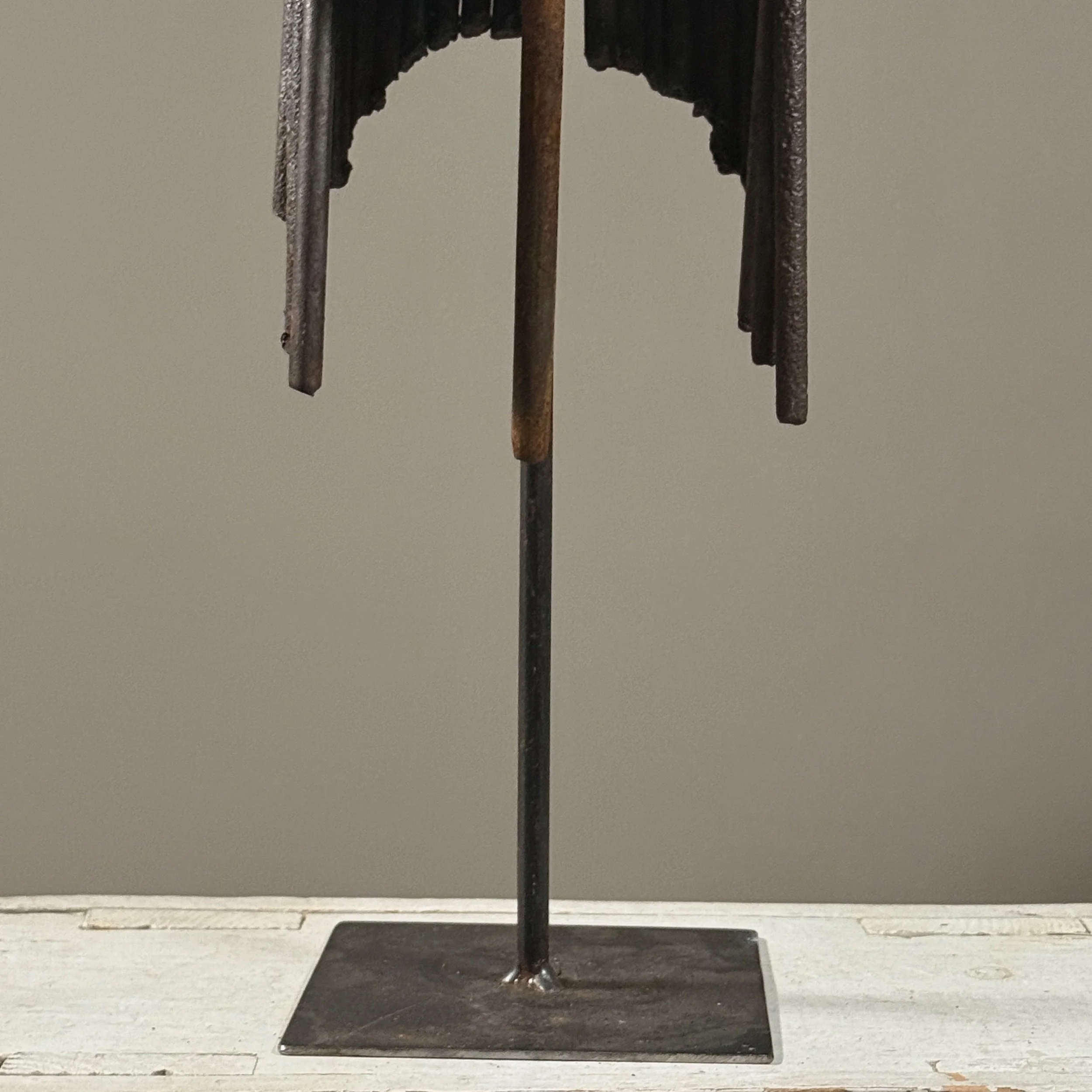 Vintage Brutalist hand-forged abstract iron sculpture on stand