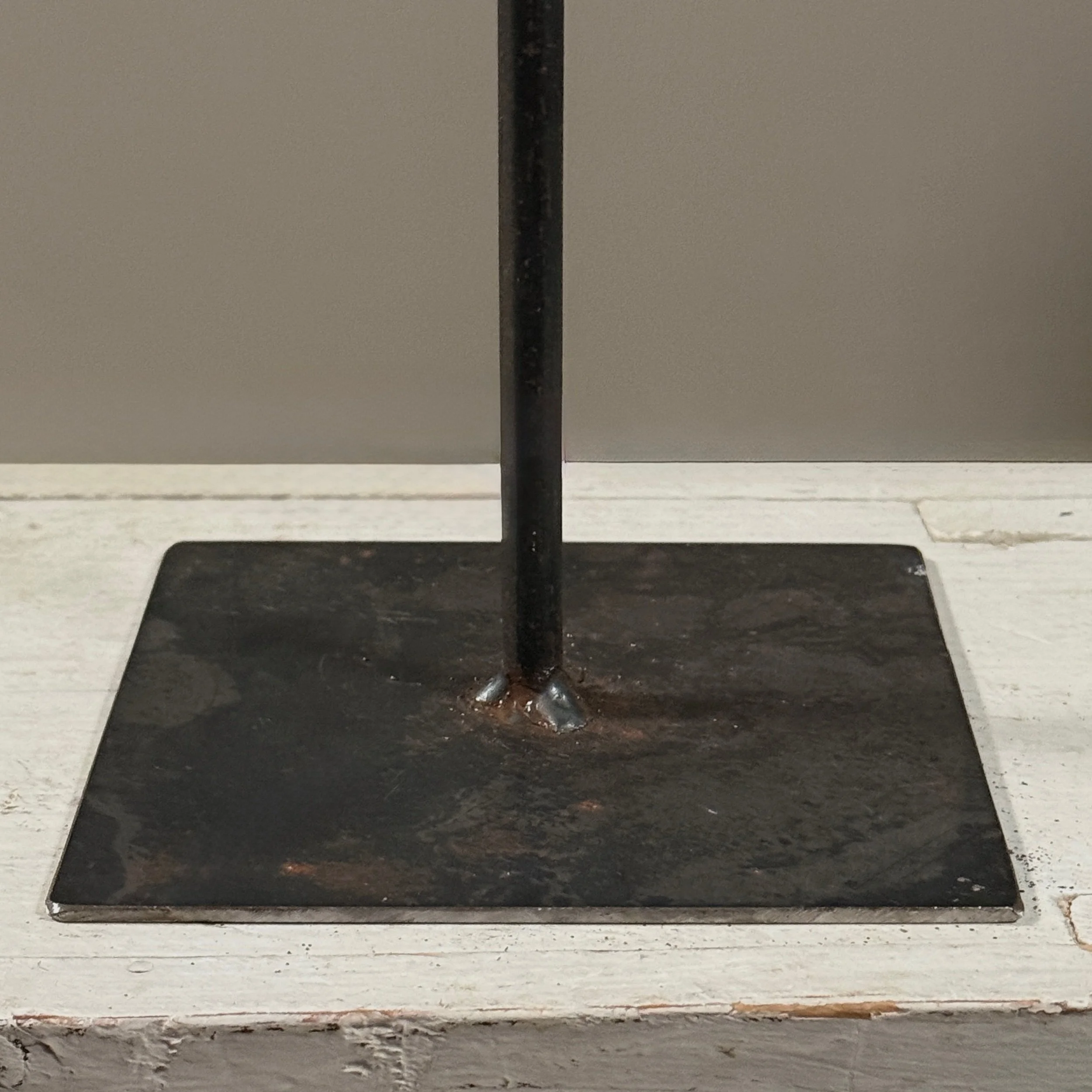 Vintage Brutalist hand-forged abstract iron sculpture on stand