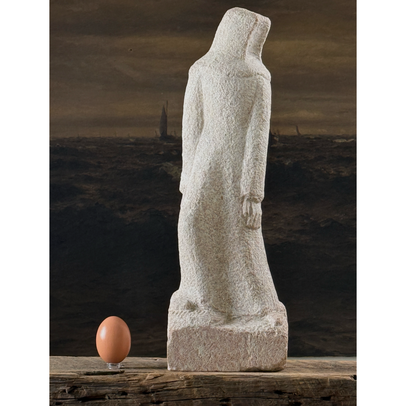 Vintage 1940s Modernist hand-carved stone masked figurative sculpture