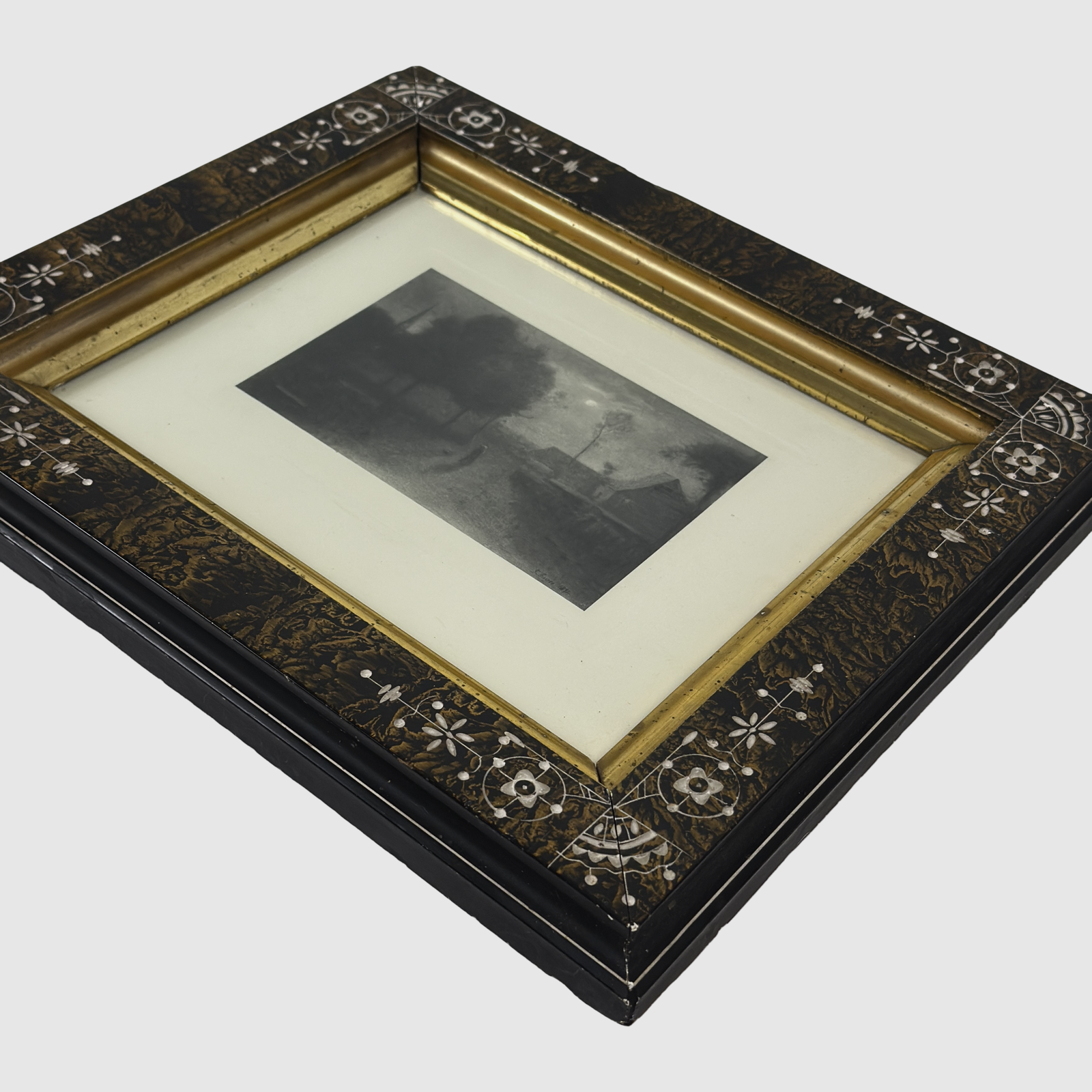 Glass and frame detail, Inness engraving, Victorian presentation
