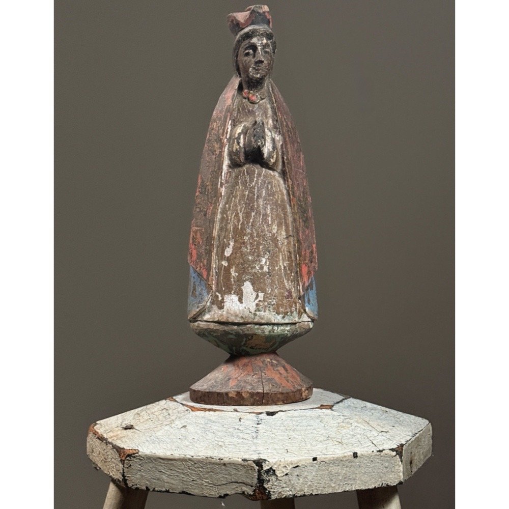 Antique Spanish Hand Carved Polychrome Santo Sculpture