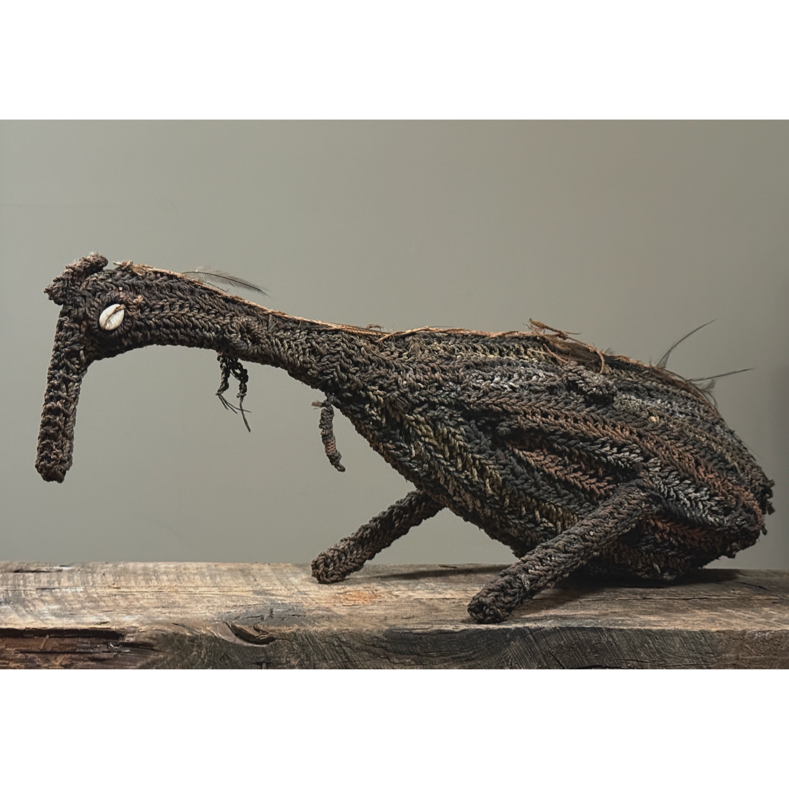 Pair of Iatmul Tribe Dream Vehicles. Woven bush fiber birds. Sepik River, Papua New Guinea. Cowrie shell eyes.