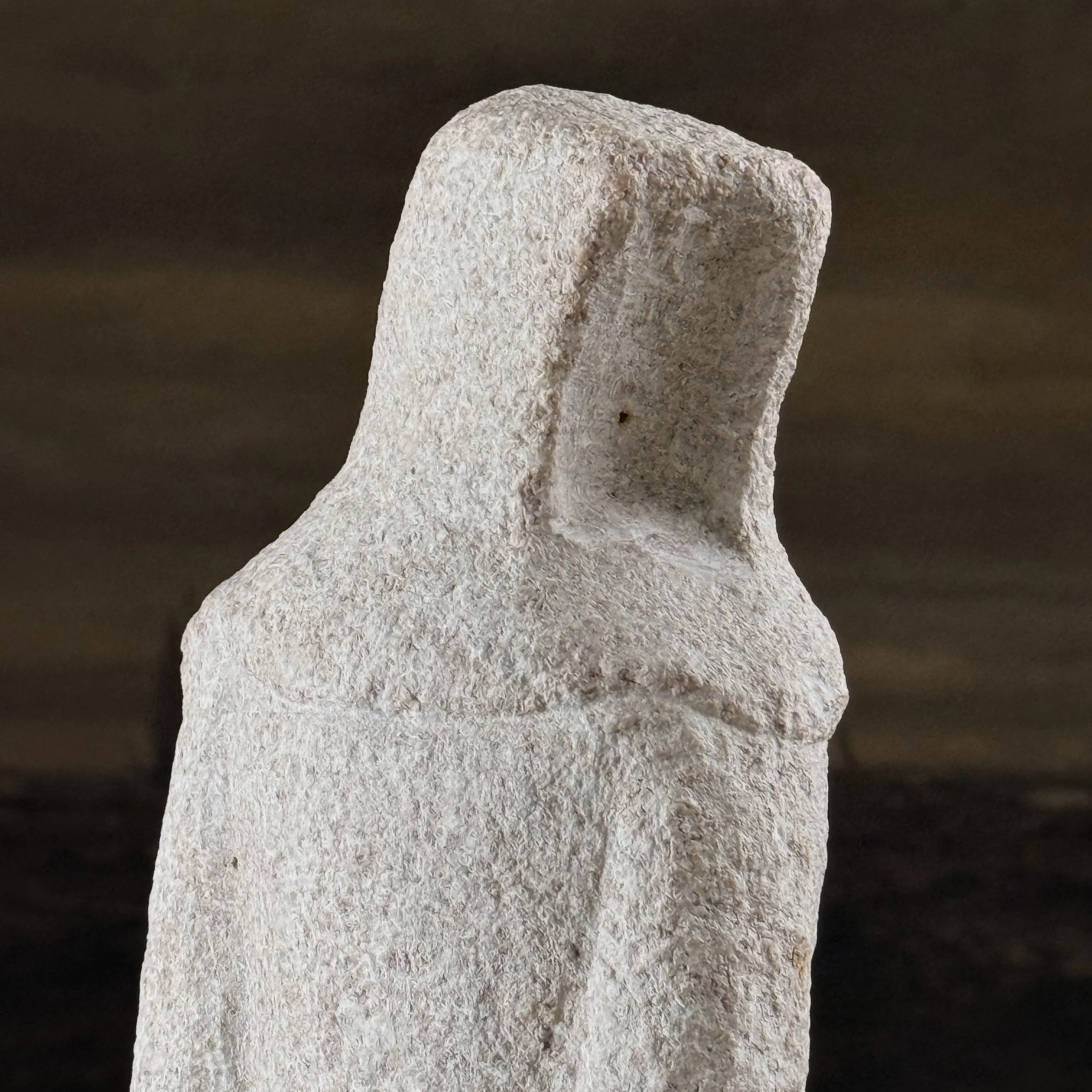 Vintage 1940s Modernist hand-carved stone masked figurative sculpture